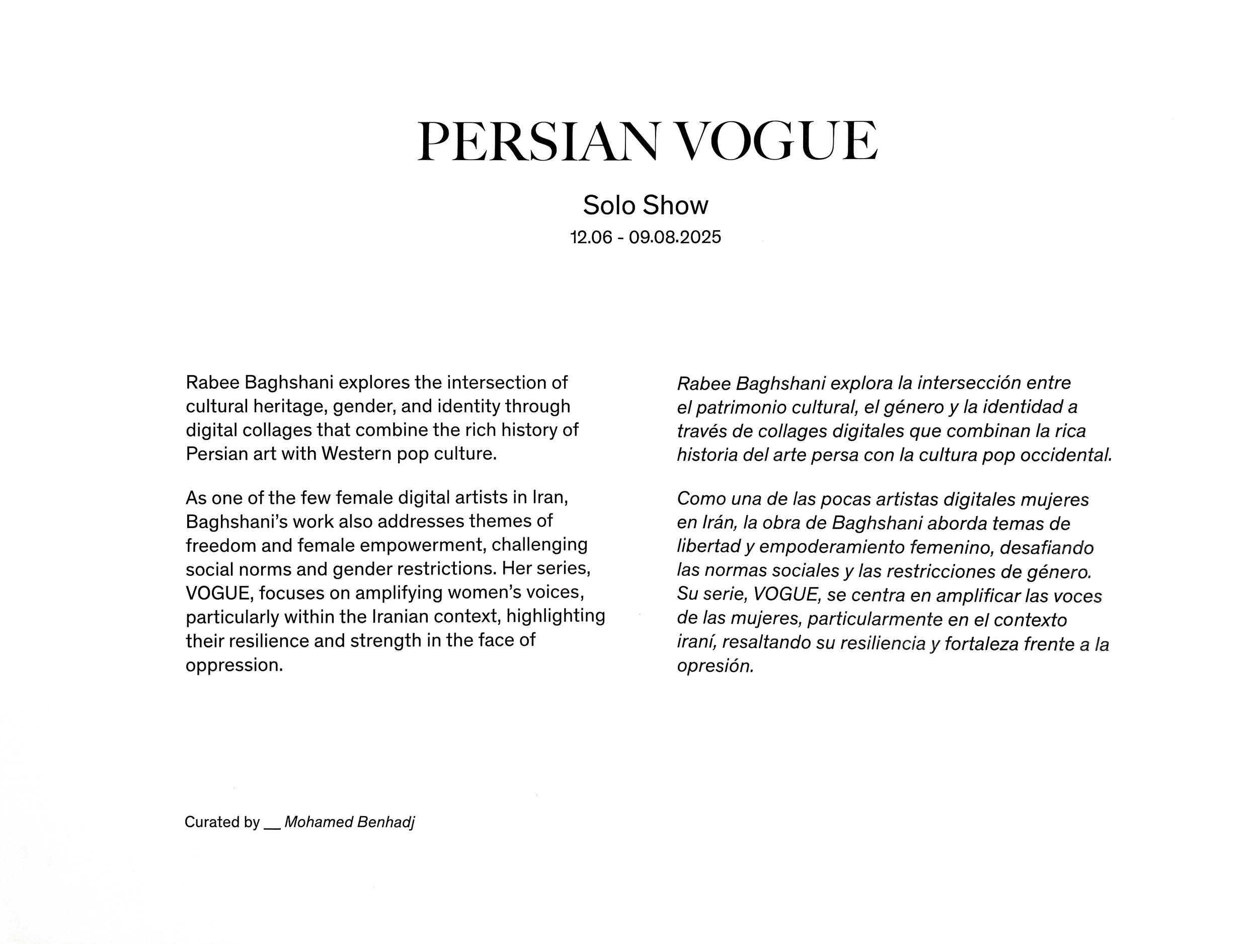 Rabee Baghshani VOGUE show Altiba9 Al-Tiba9 Gallery Iranian Art artist show text.jpg