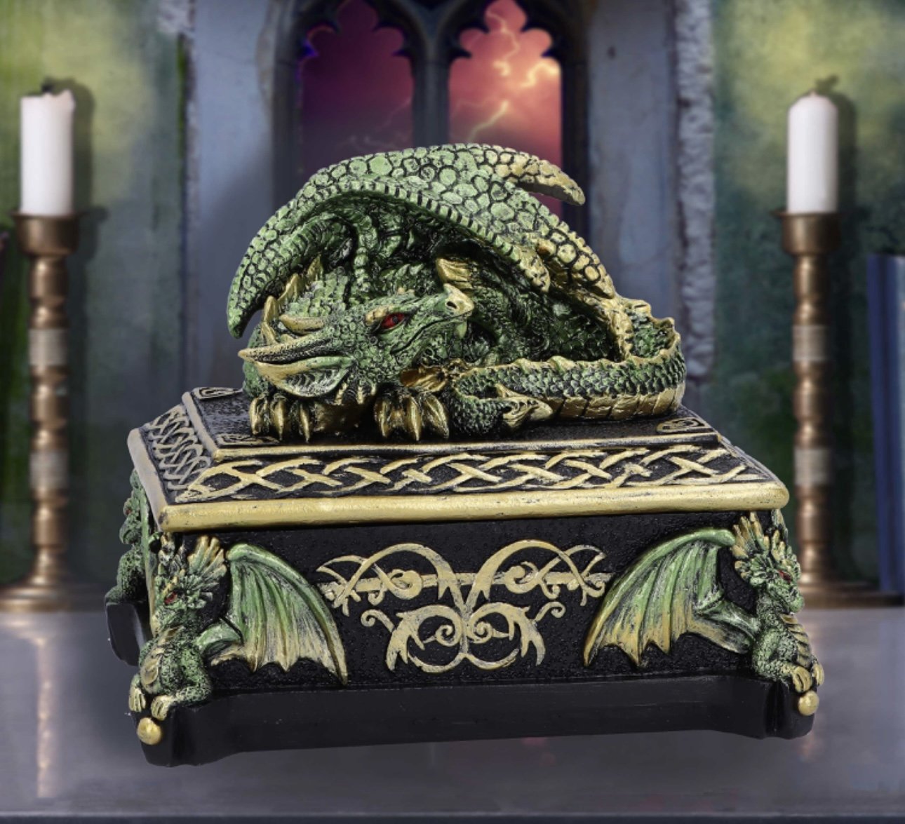 Emerald Hoard Dragon Trinket box Gothic Dragon Collectable Figurine 13.5cm