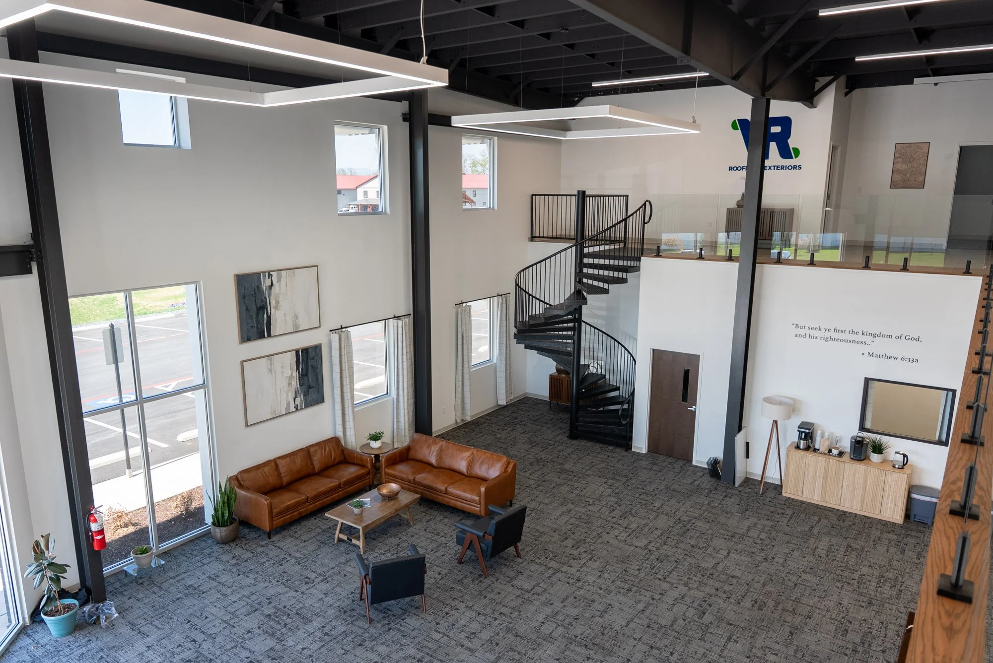  Interior office space at Valley Roofing's new facility, featuring modern finishes and an open layout 