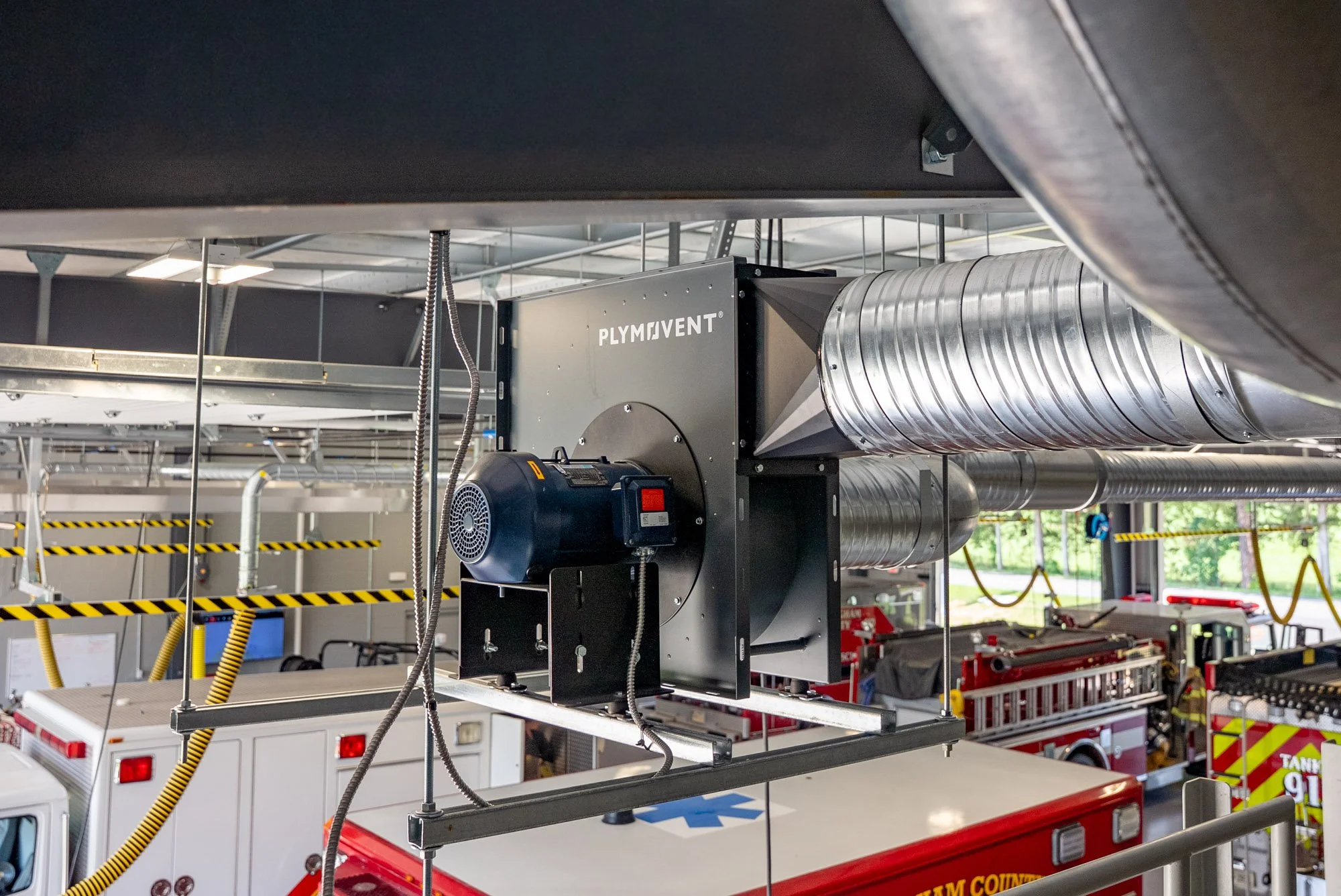 A PlymoVent exhaust extraction system in the Fulk's Run apparatus bay