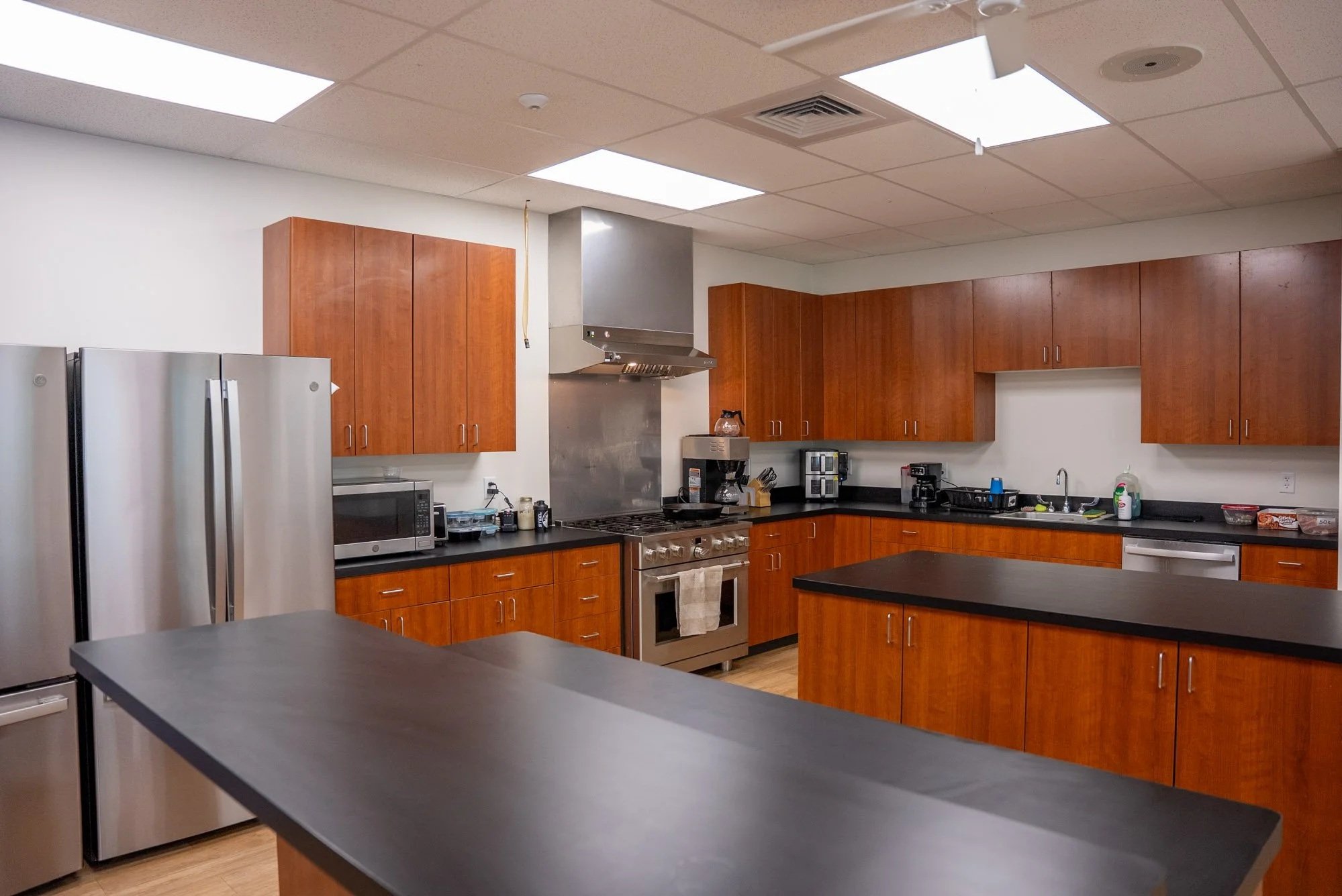 The full kitchen and dining area where crews cook and gather