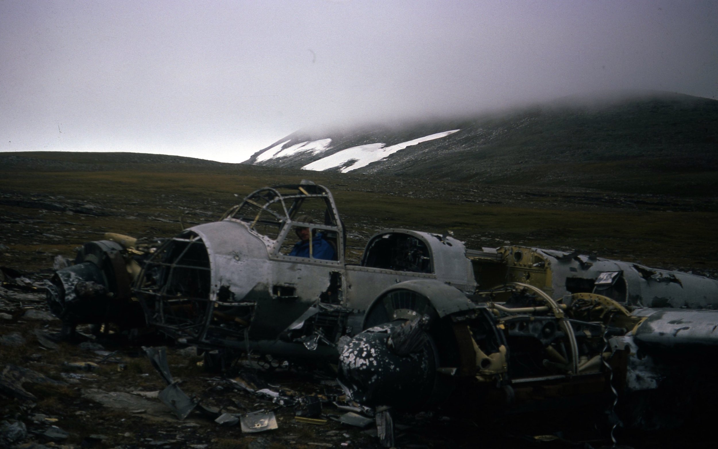 Ju 88 crash site on Gardevarre, Finnmark, Norway; 1976