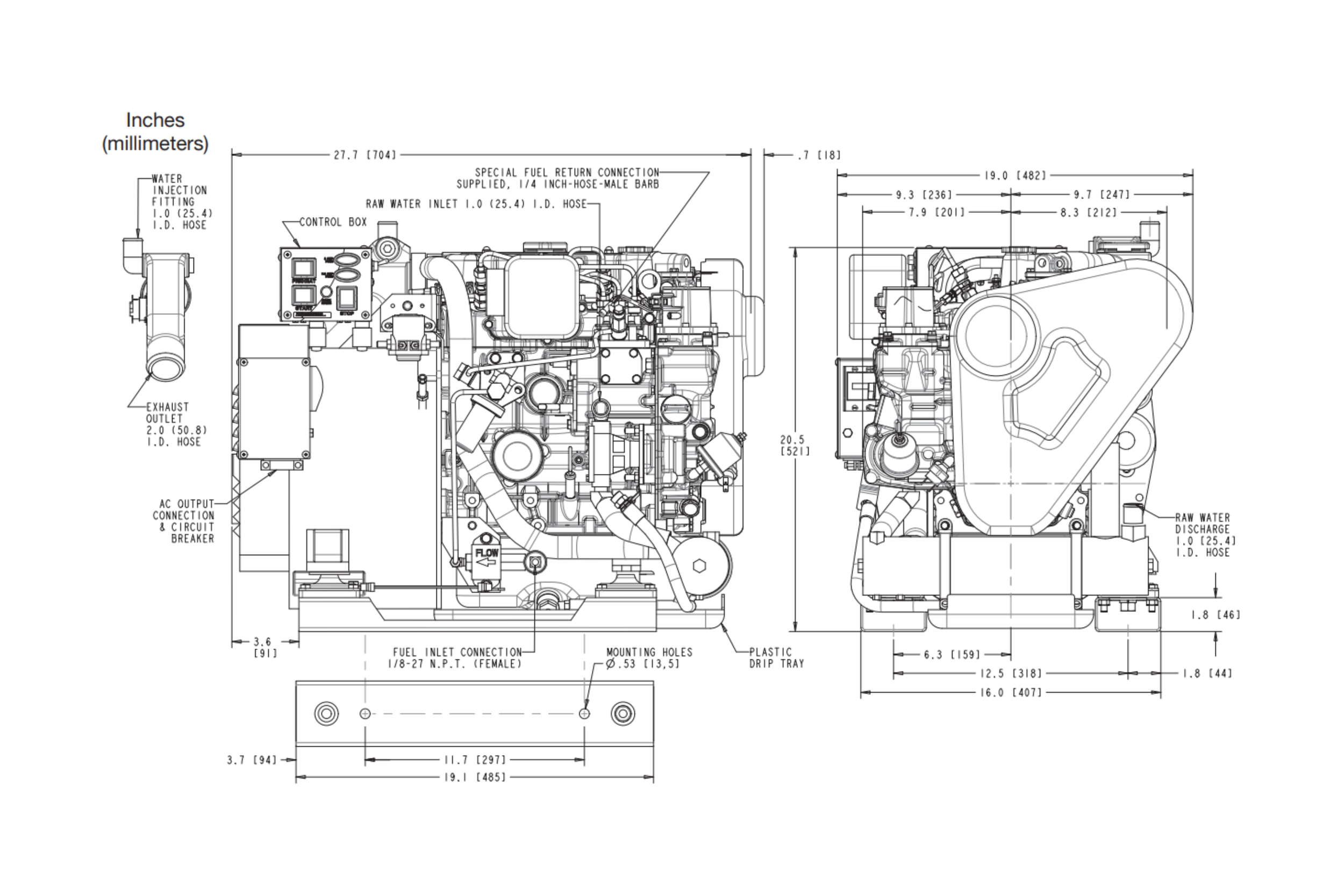Westerbeke 5.7 Dimensions