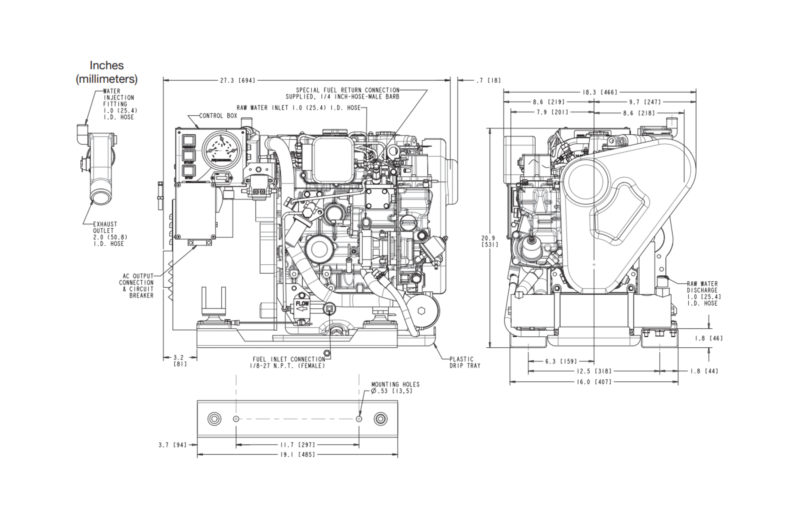 Westerbeke 5.0 Dimensions
