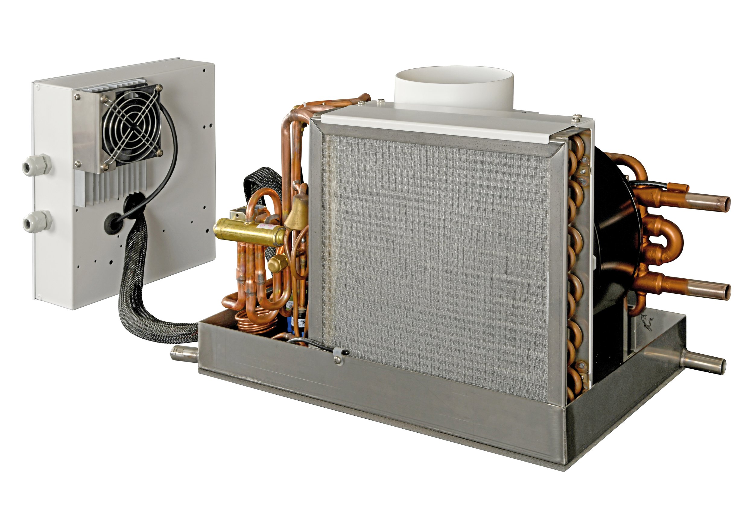 Frigomar BLDC variable-capacity inverter compressor inside a marine air conditioning unit