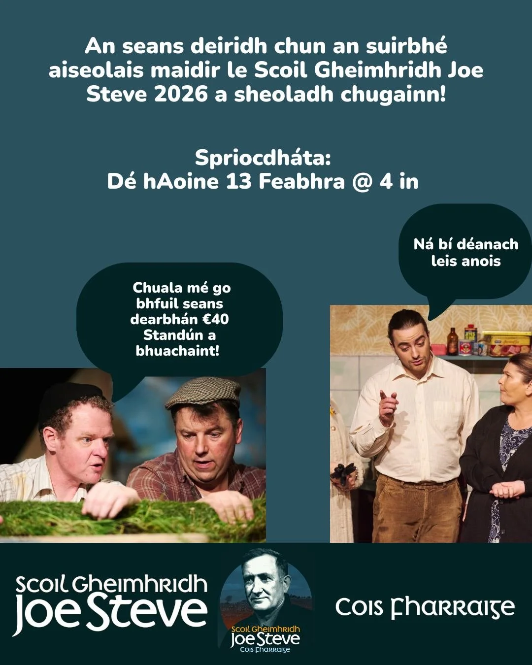 Glac p&aacute;irt sa suirbh&eacute; agus beidh d&rsquo;ainm ag dul isteach i hata chun seans a bheith agat dearbh&aacute;n &euro;40 Stand&uacute;n a bhuachaint! 

Spriocdh&aacute;ta: D&eacute; hAoine 13 Feabhra @ 4 in. 

Is f&eacute;idir c&oacute;ip 