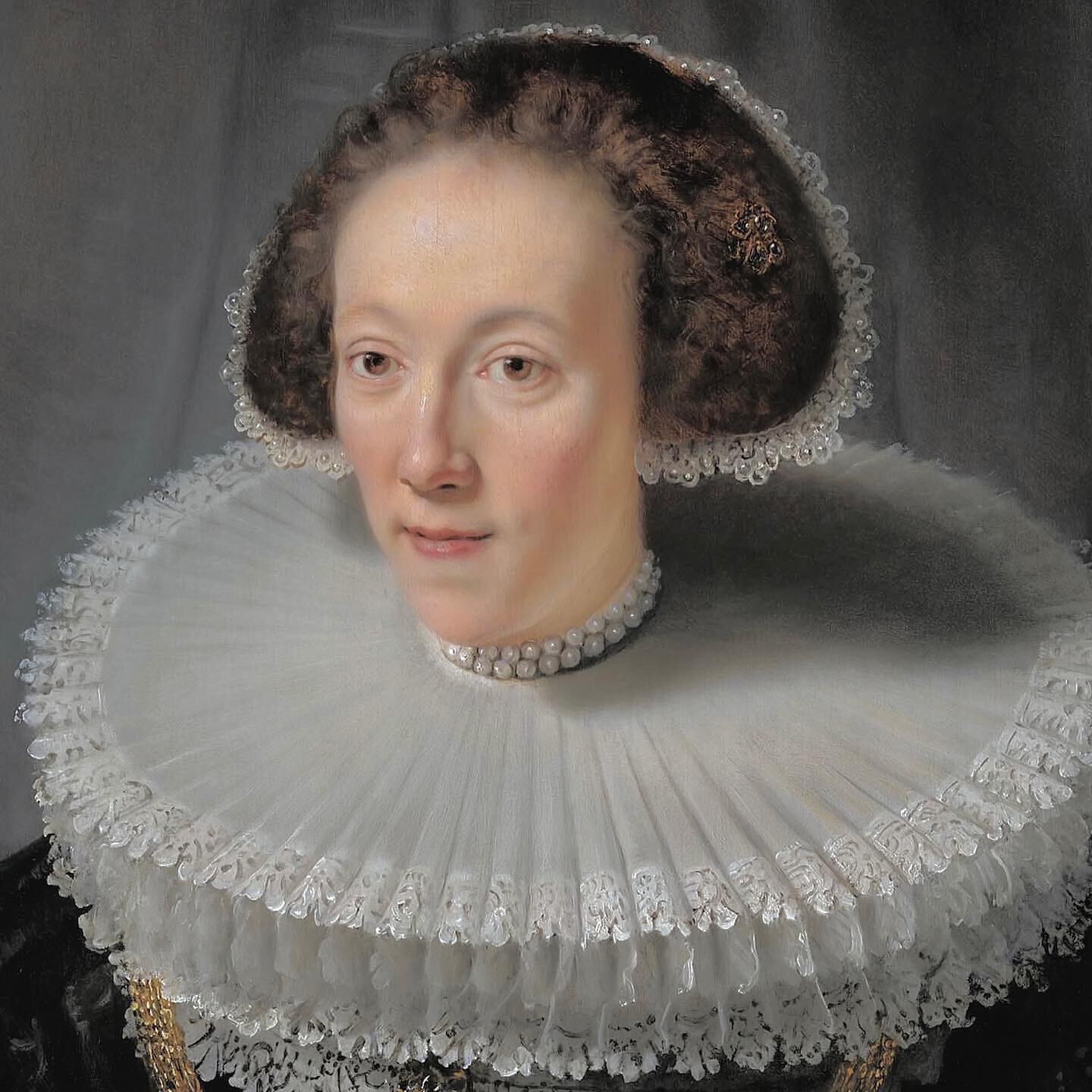 Friday frills: Twenty-nine-year-old Petronella Buys, jewels in her hair and an exceptionally good ruff at her throat, sits in 1635 for the prominent painter, Rembrandt van Rijn, one of the most prolific proponents of the Dutch Golden Age of art 💫⁣
⁣
