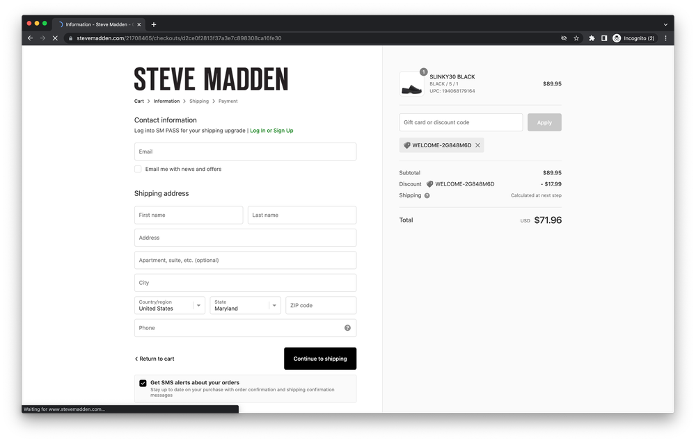 Example of Promo Code Abuse on Steve Madden