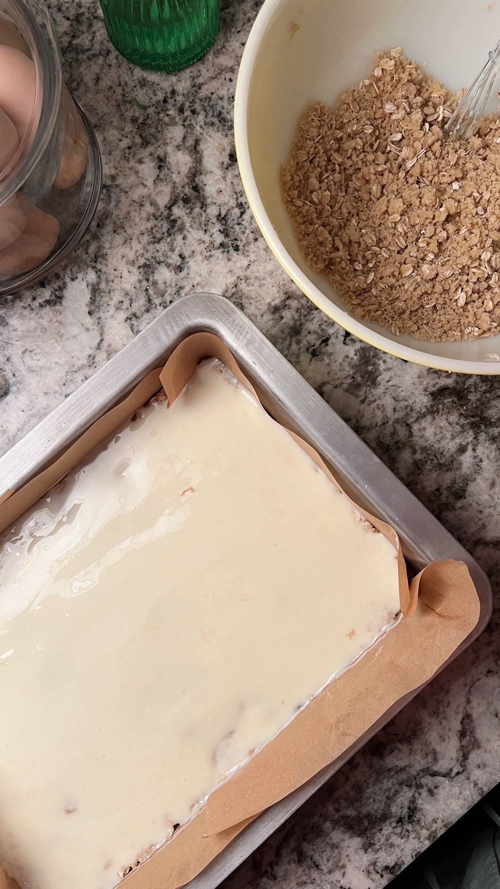 Pour lemon mixture over crumble