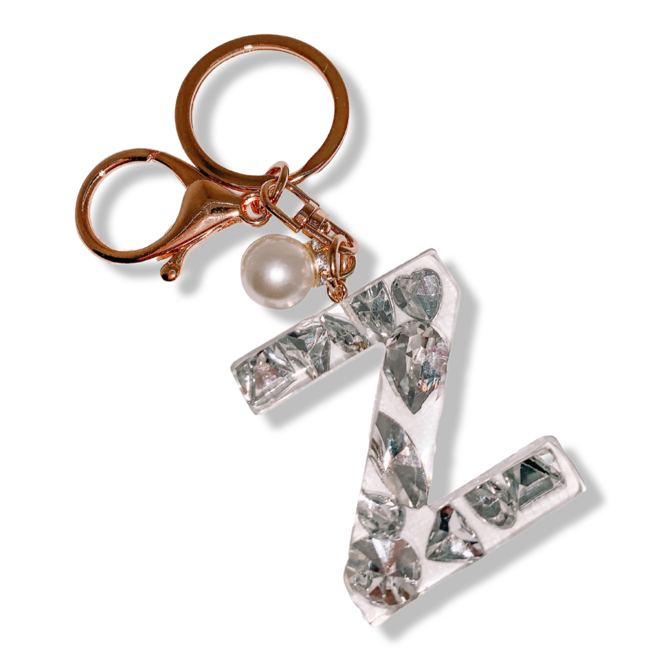 Rhinestone Letter Gold Pearl Keychain