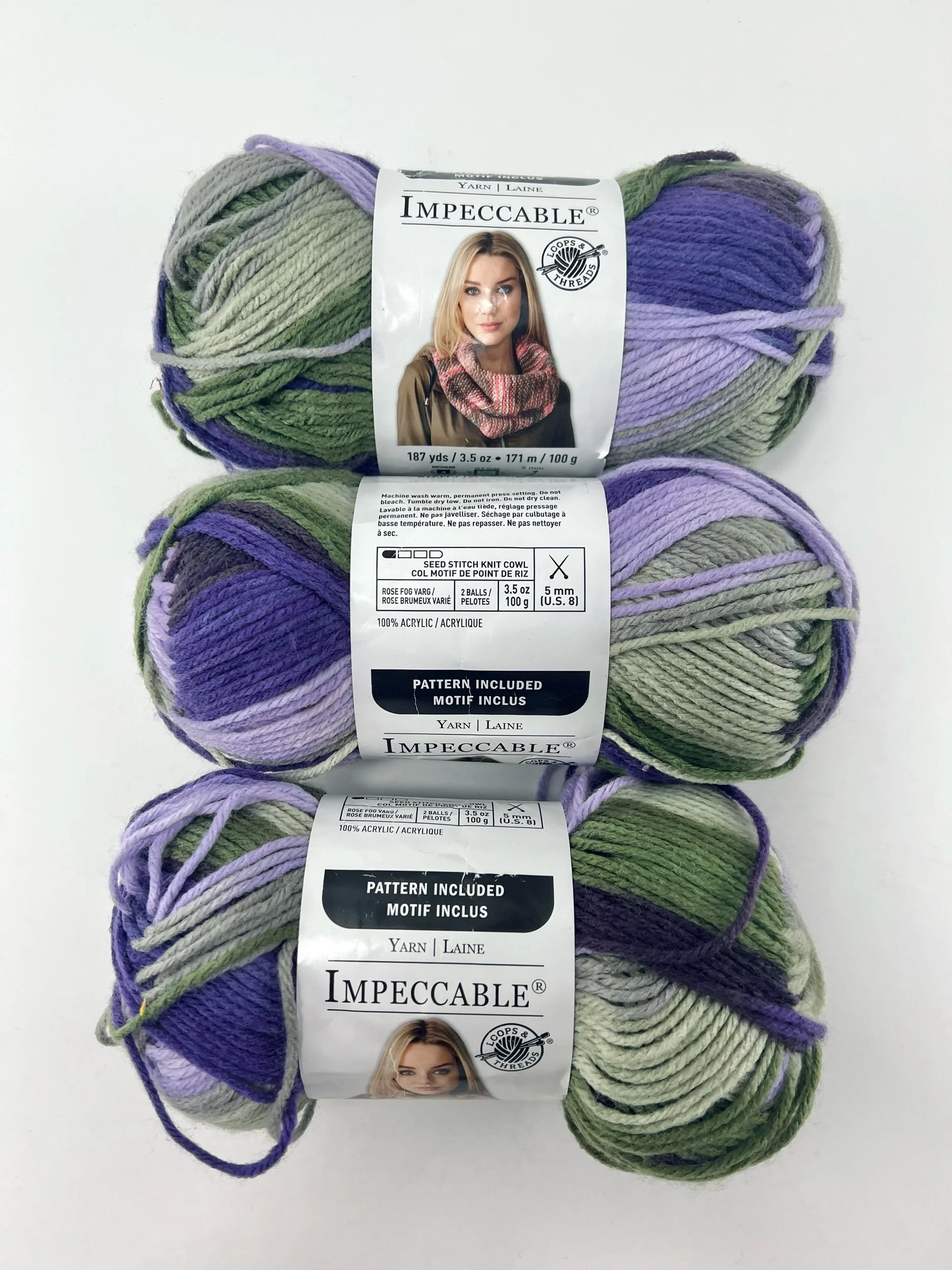 3 Skeins Loops and Threads Impeccable Acrylic Yarn