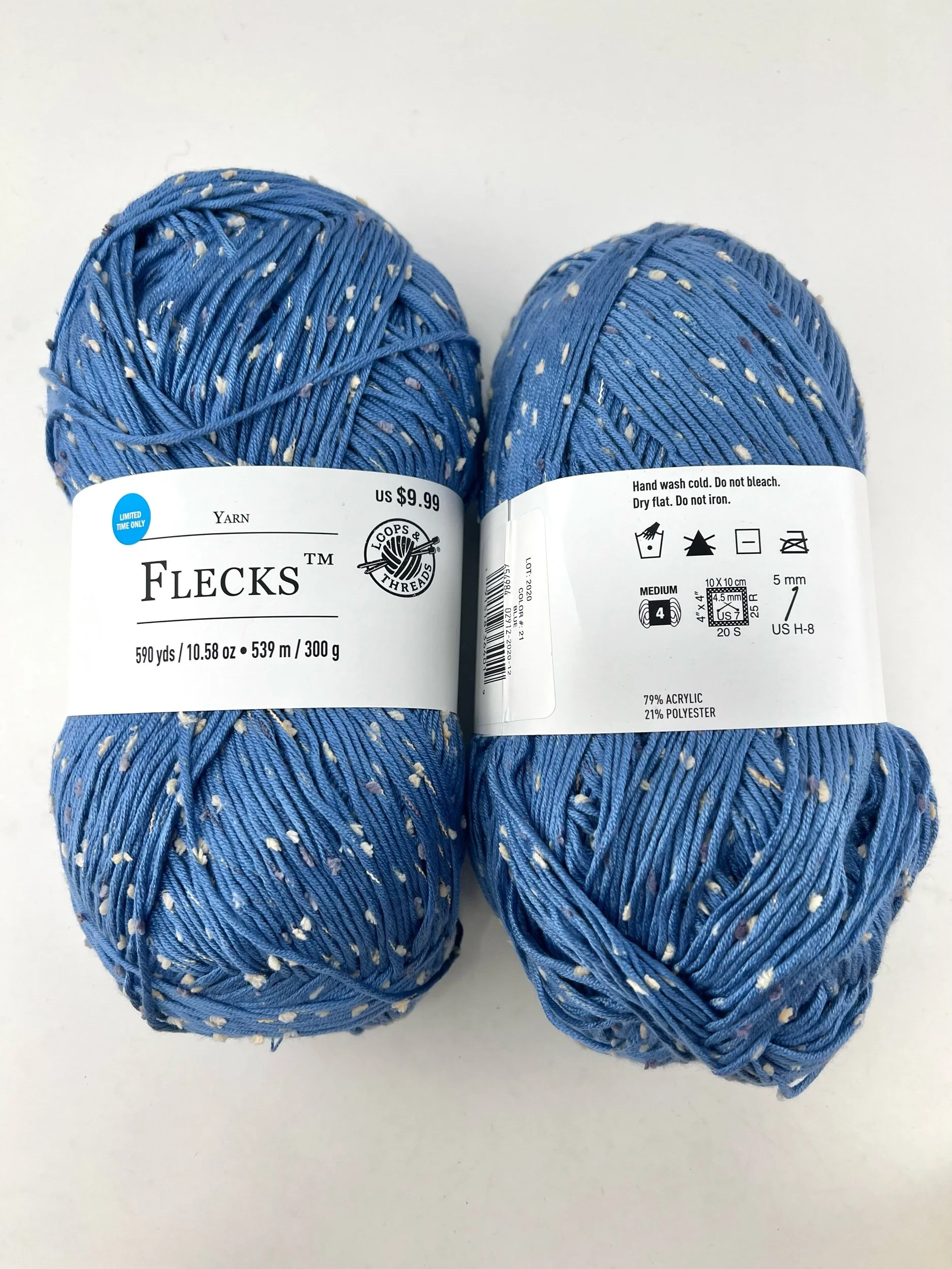 2 Skeins Loops and Threads Blue Flecks Yarn