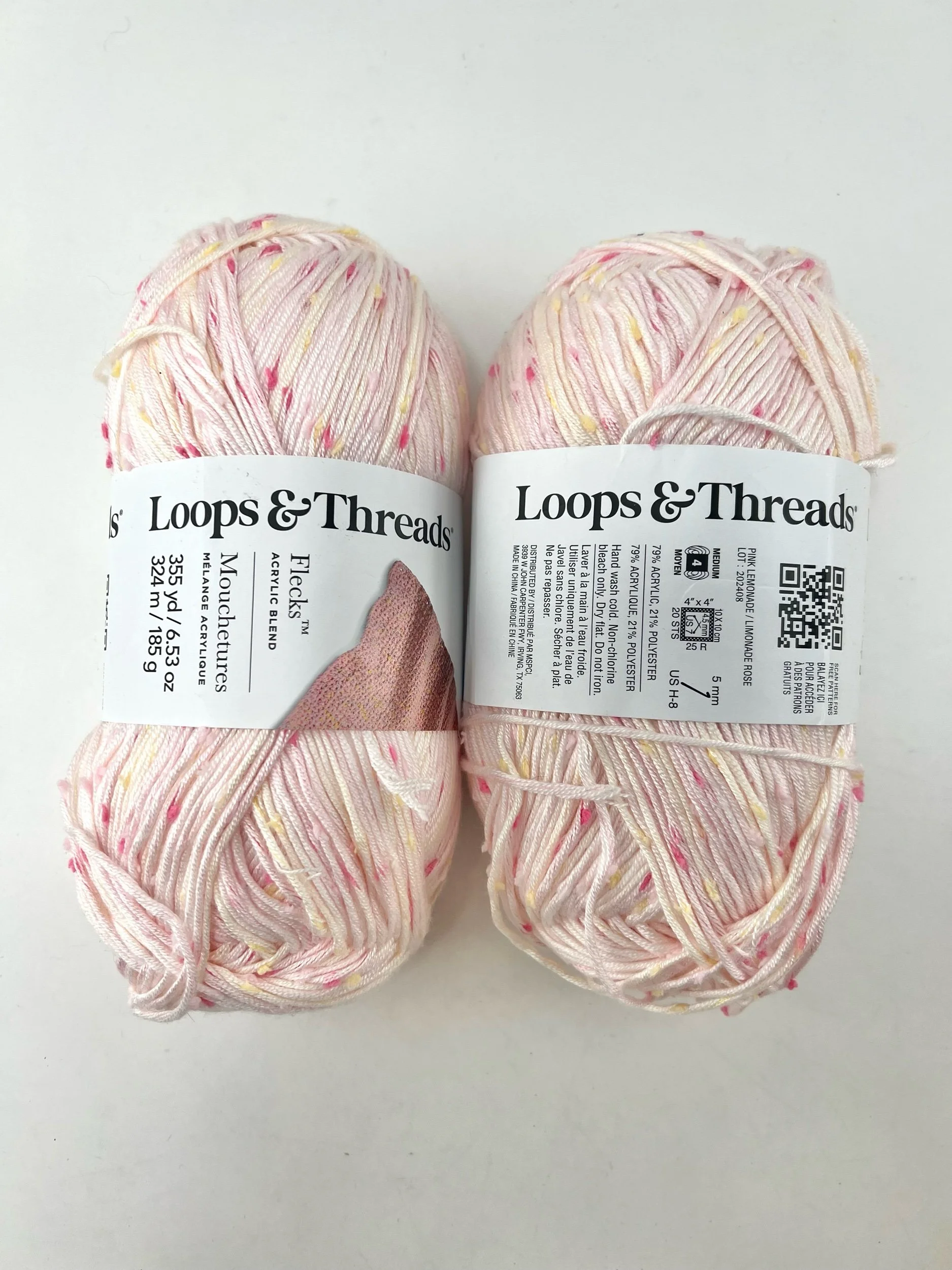 2 Skeins Loops and Threads Pink Flecks Yarn