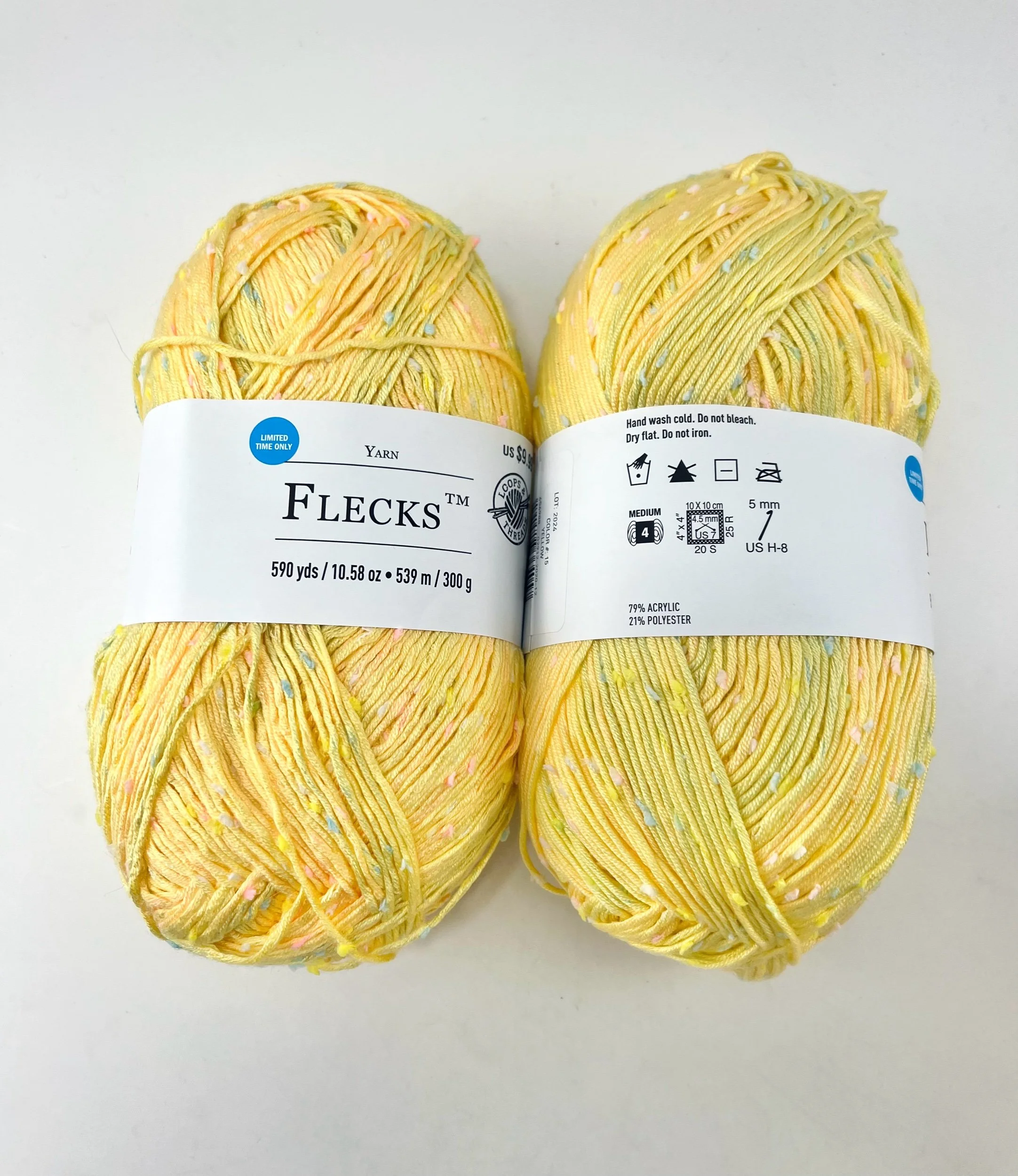 2 Skeins Loops and Threads Yellow Flecks Yarn