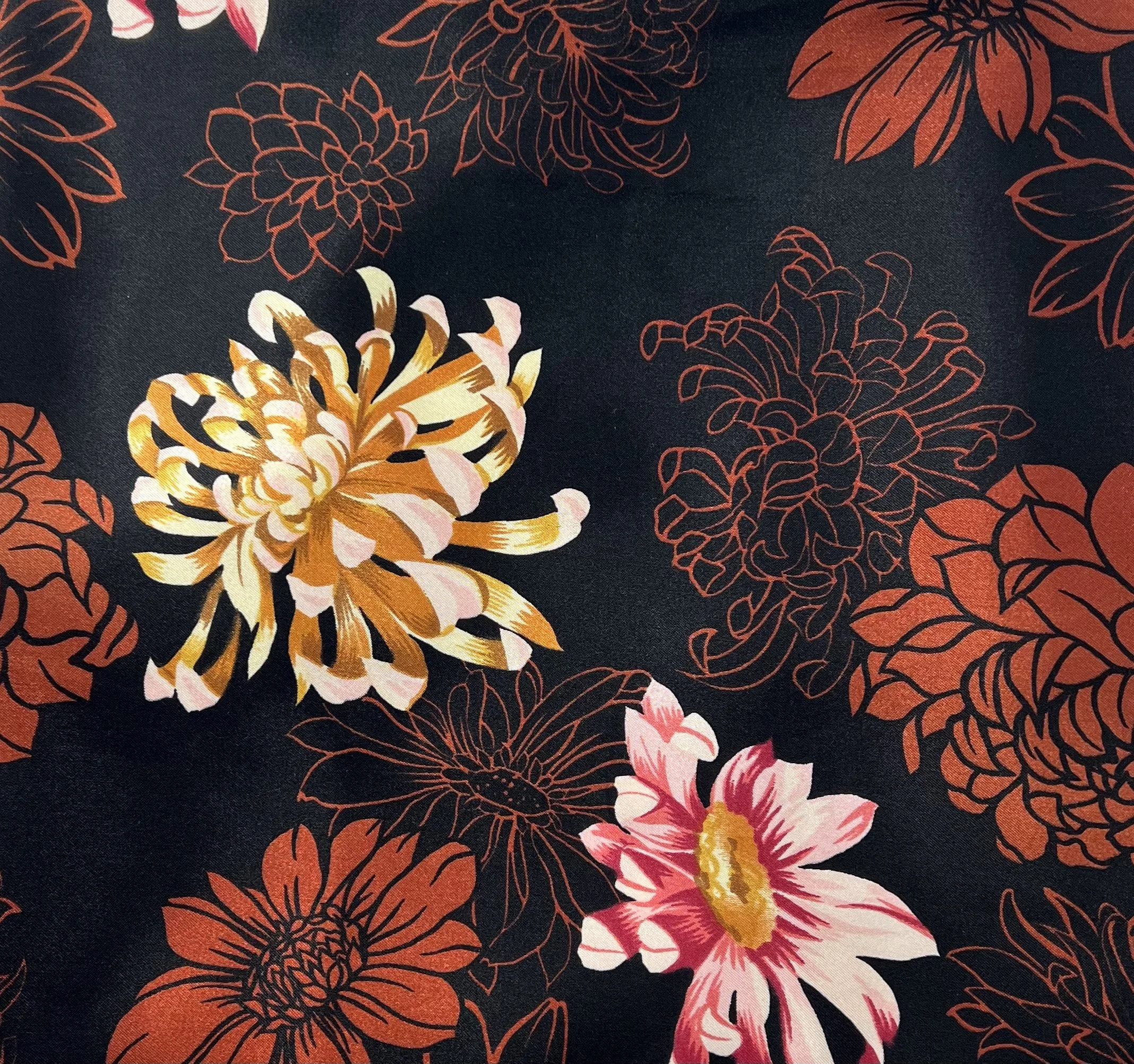 🌈 1 3/4yds Floral Printed Satin