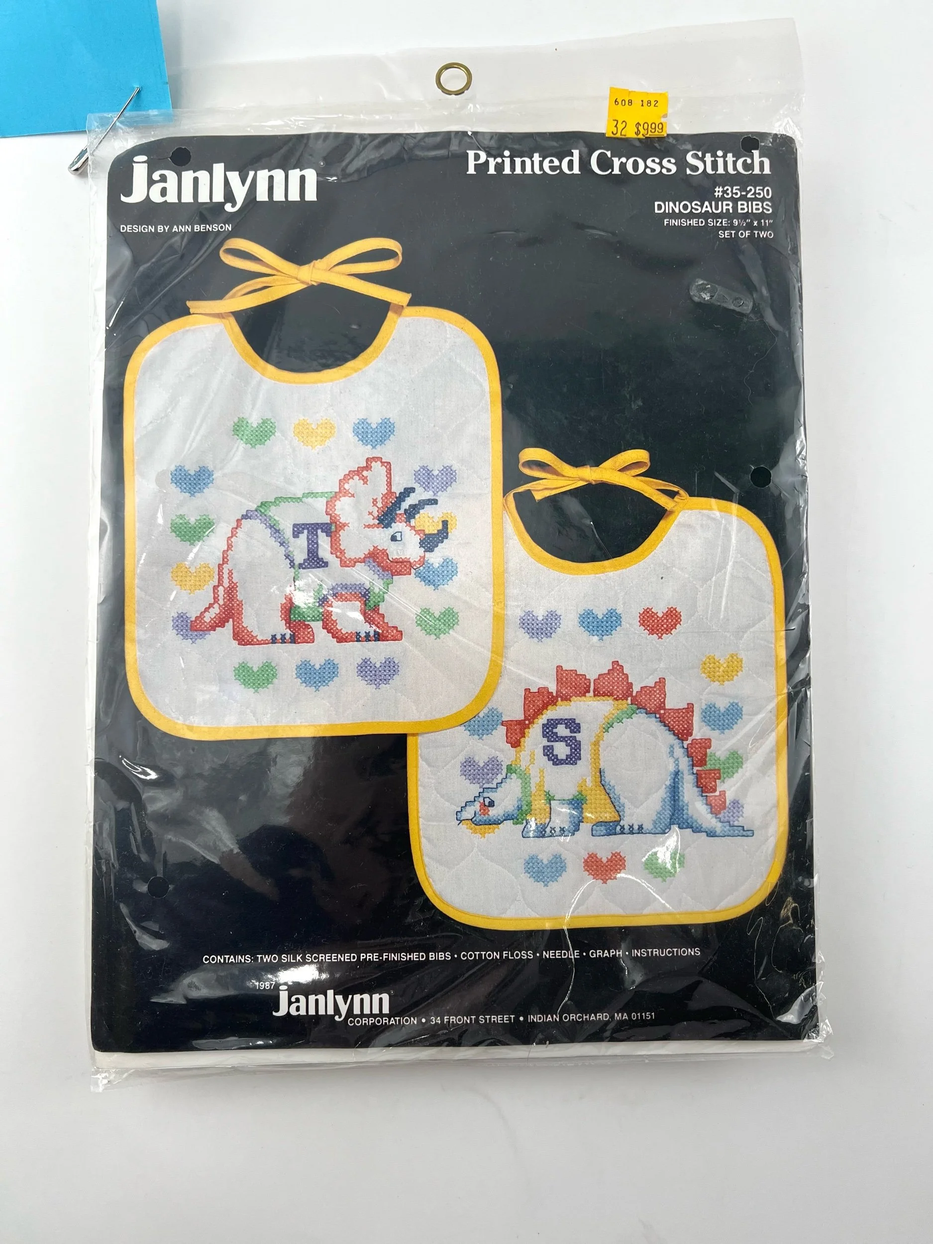 Printed Dinosaur Cross Stitch Bib Kit
