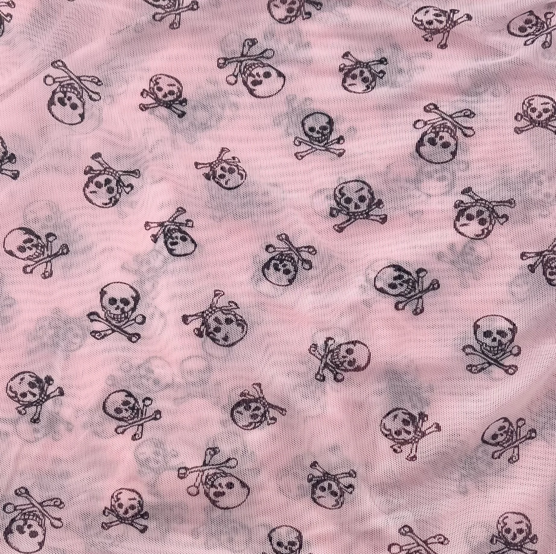 🦆 2 1/2yds Pink Skull Printed Sheer Knit