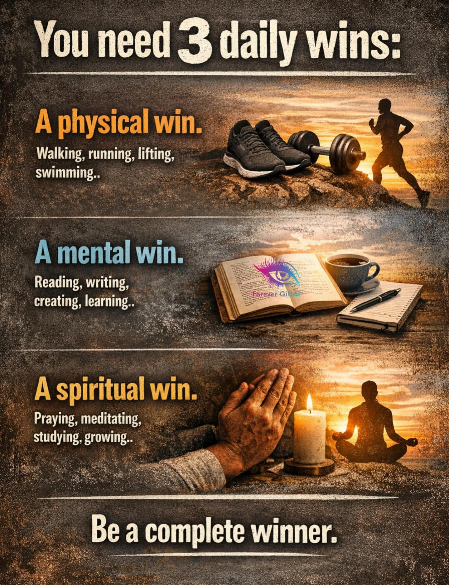 Mind - Body - Soul 
Awaken each part of you 😘

#forevergifted #beawinner #awakenyoursenses #exerciseismedicine #study #bestill