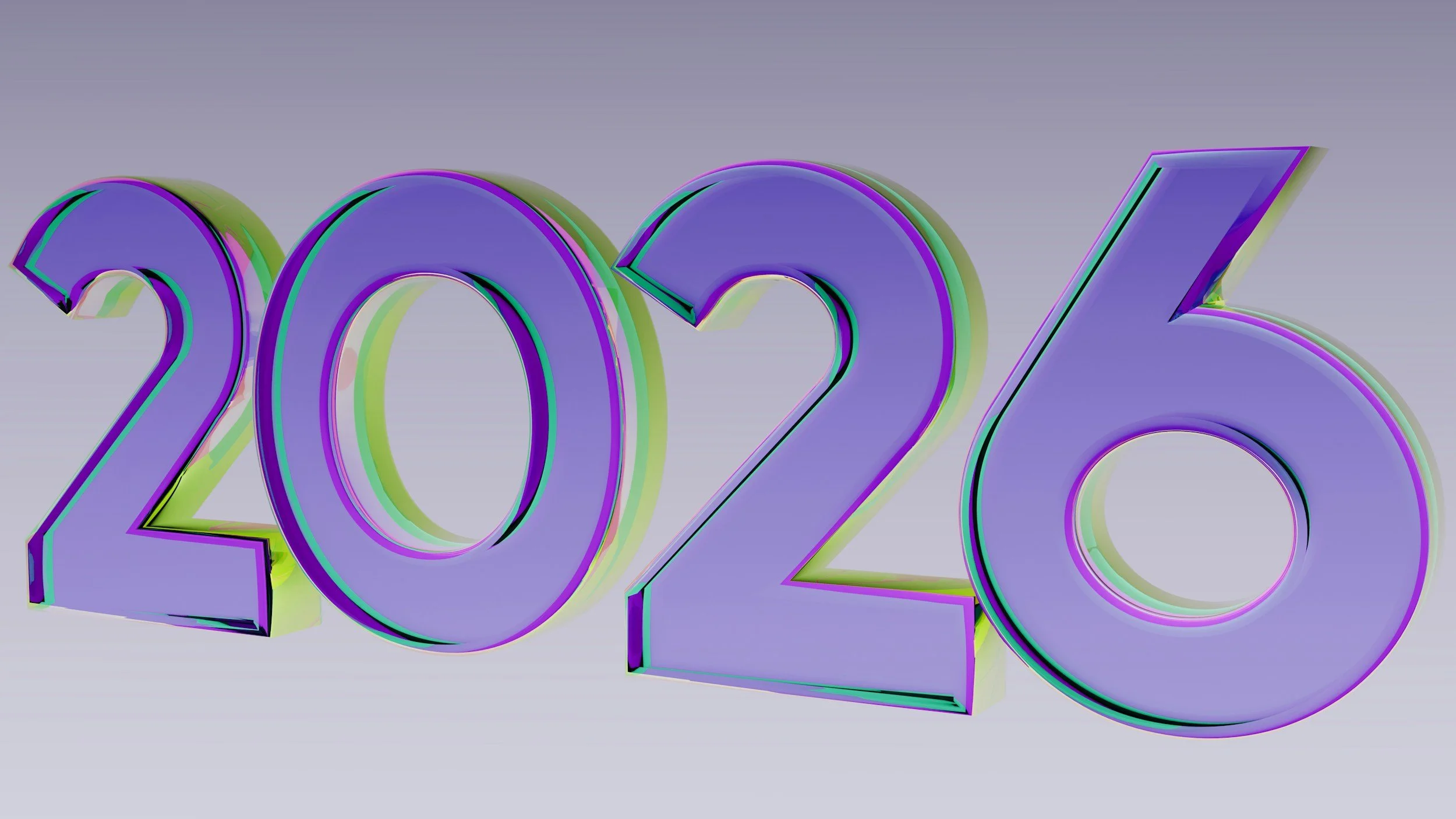 purple numbers with green shadows reading 2026
