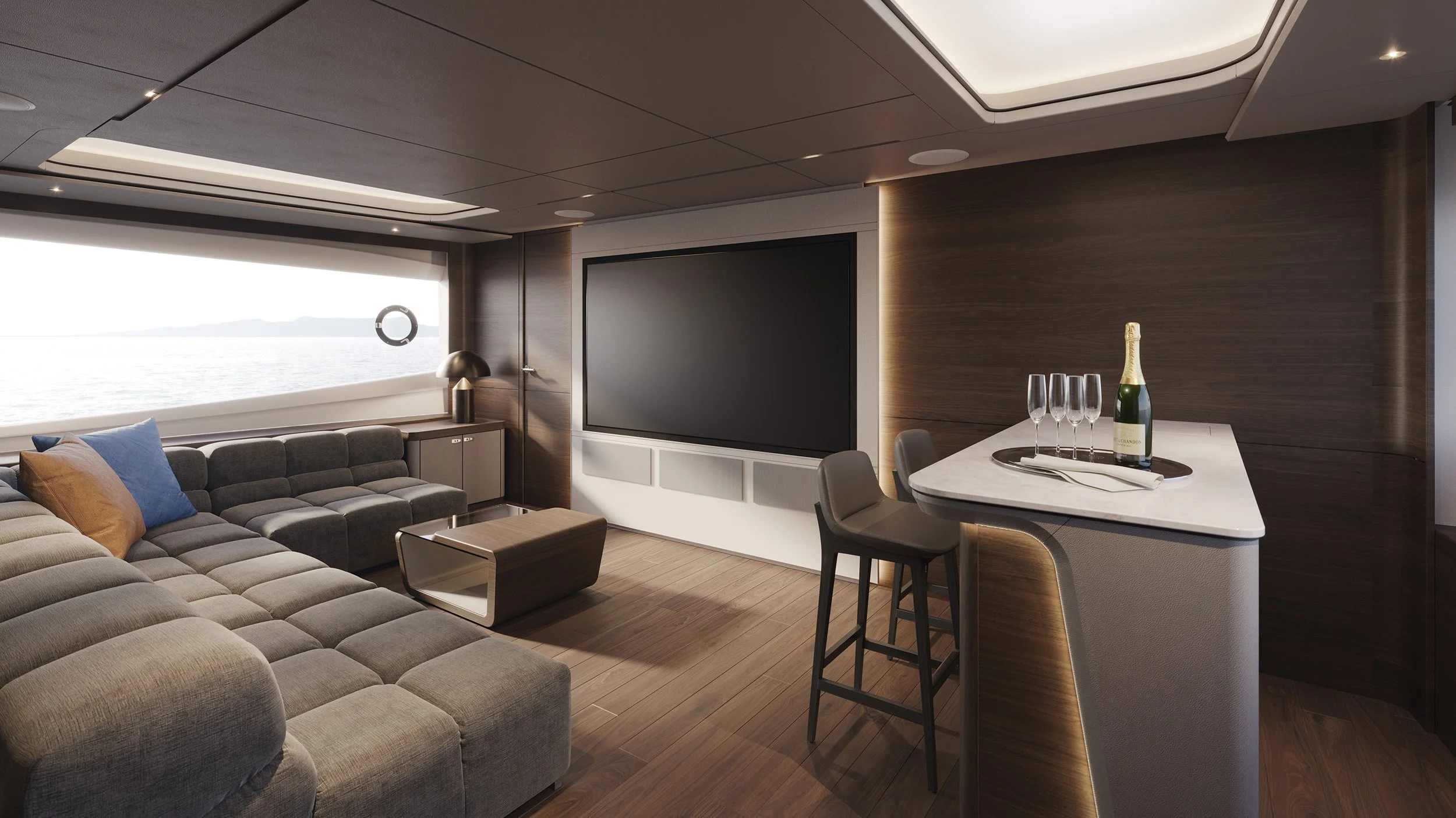 3D Visualisation - CGI of yacht interior cinema © Arcmedia Limited