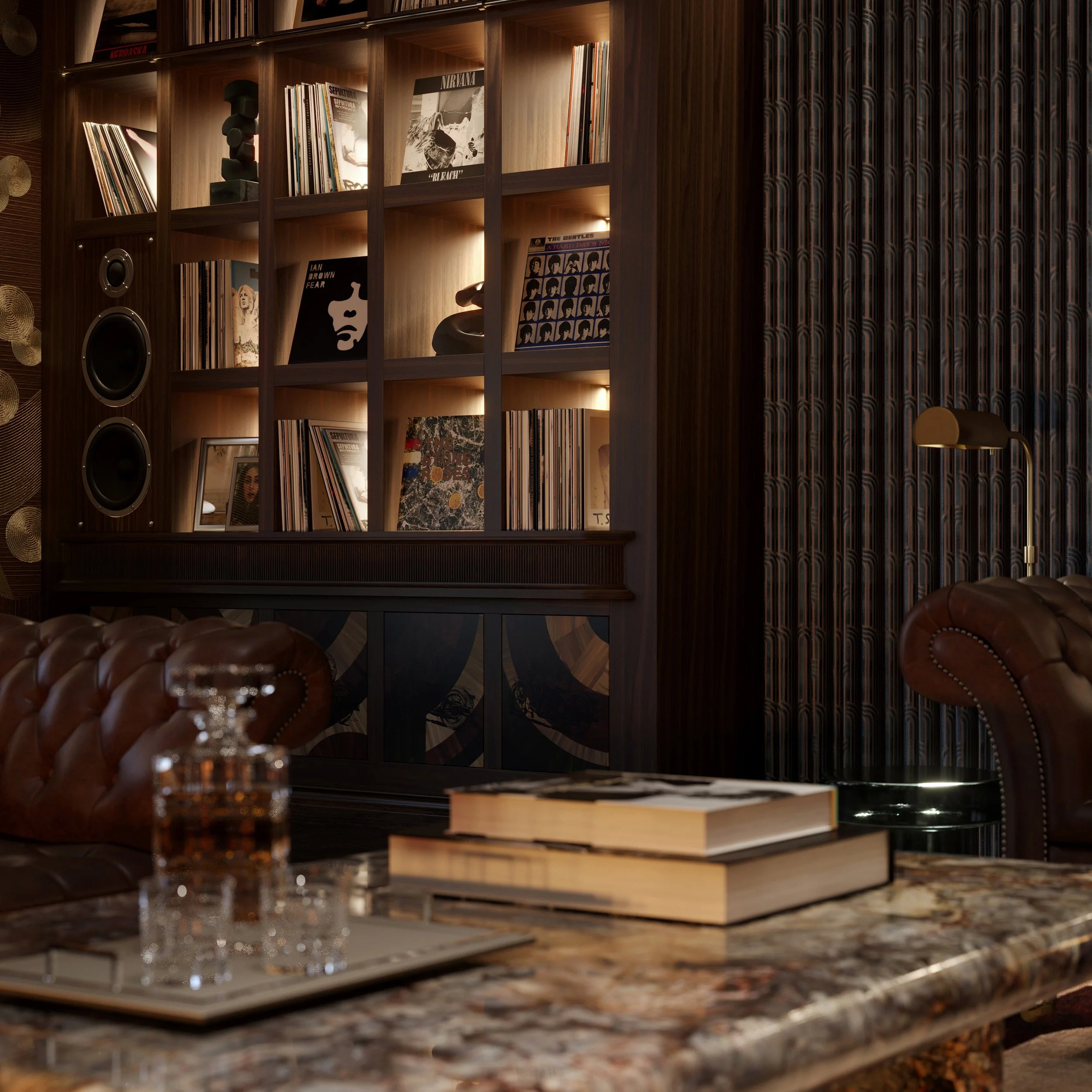 Architectural Visualisation - CGI vignette of media room interior design © Arcmedia Limited