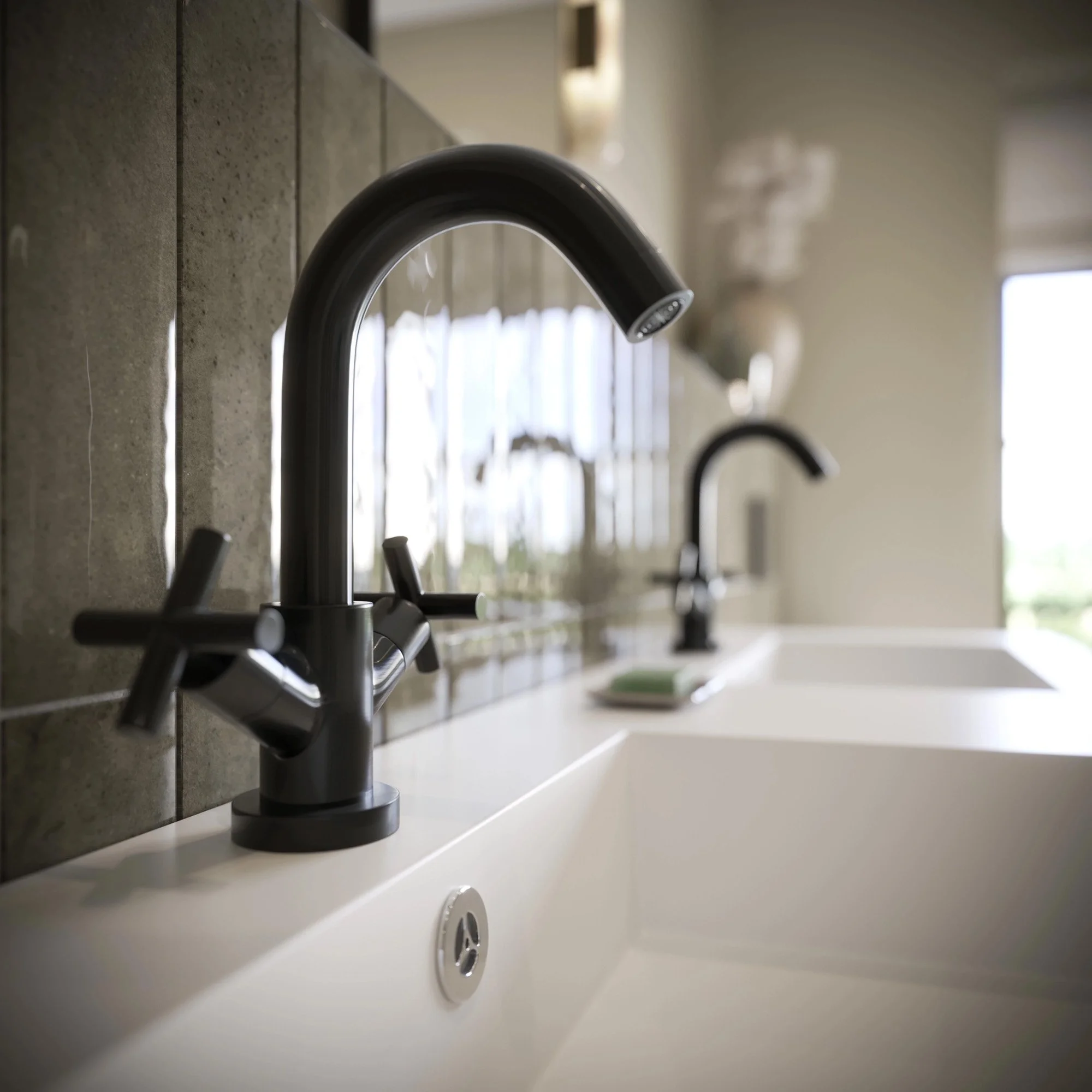 Architectural Visualisation - CGI vignette of bathroom interior design - tap detail © Arcmedia Limited