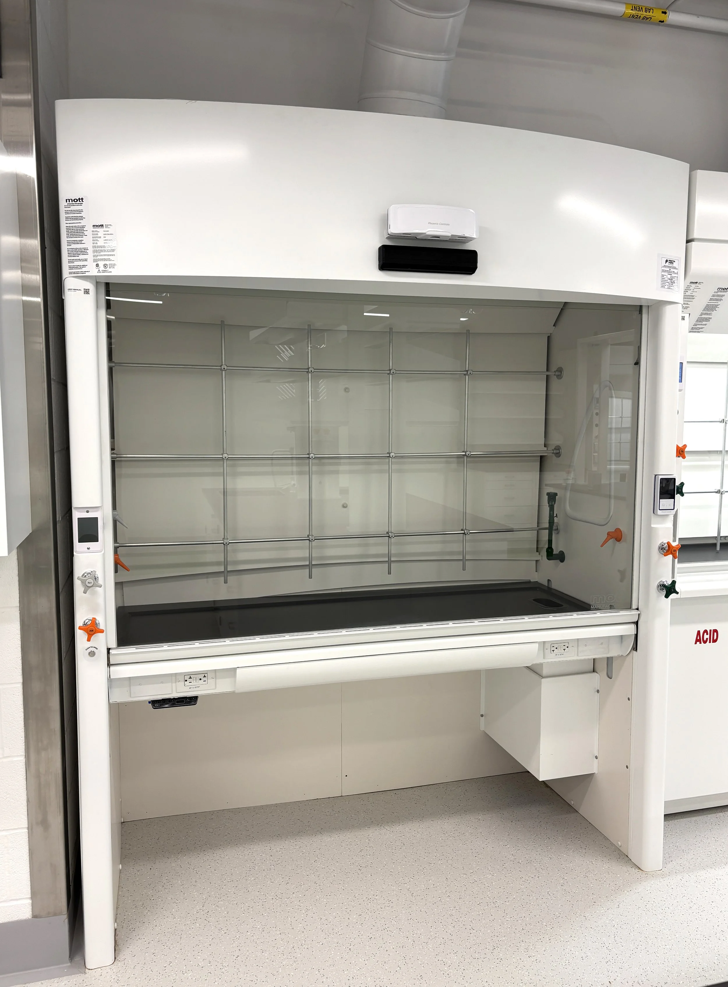 Optima fume hood, in a lab