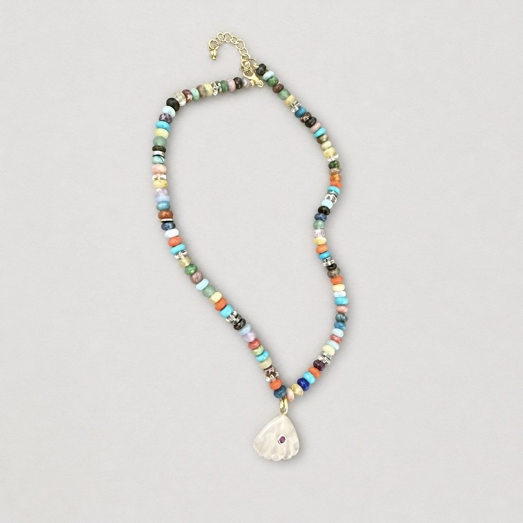 Skittle Necklace with mini Rose Quartz Shell