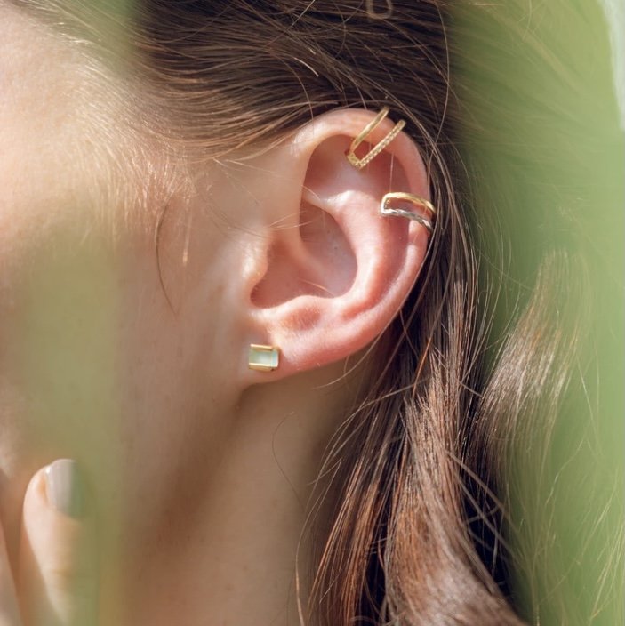Cube Earrings and Ear Cuffs on Model.jpg