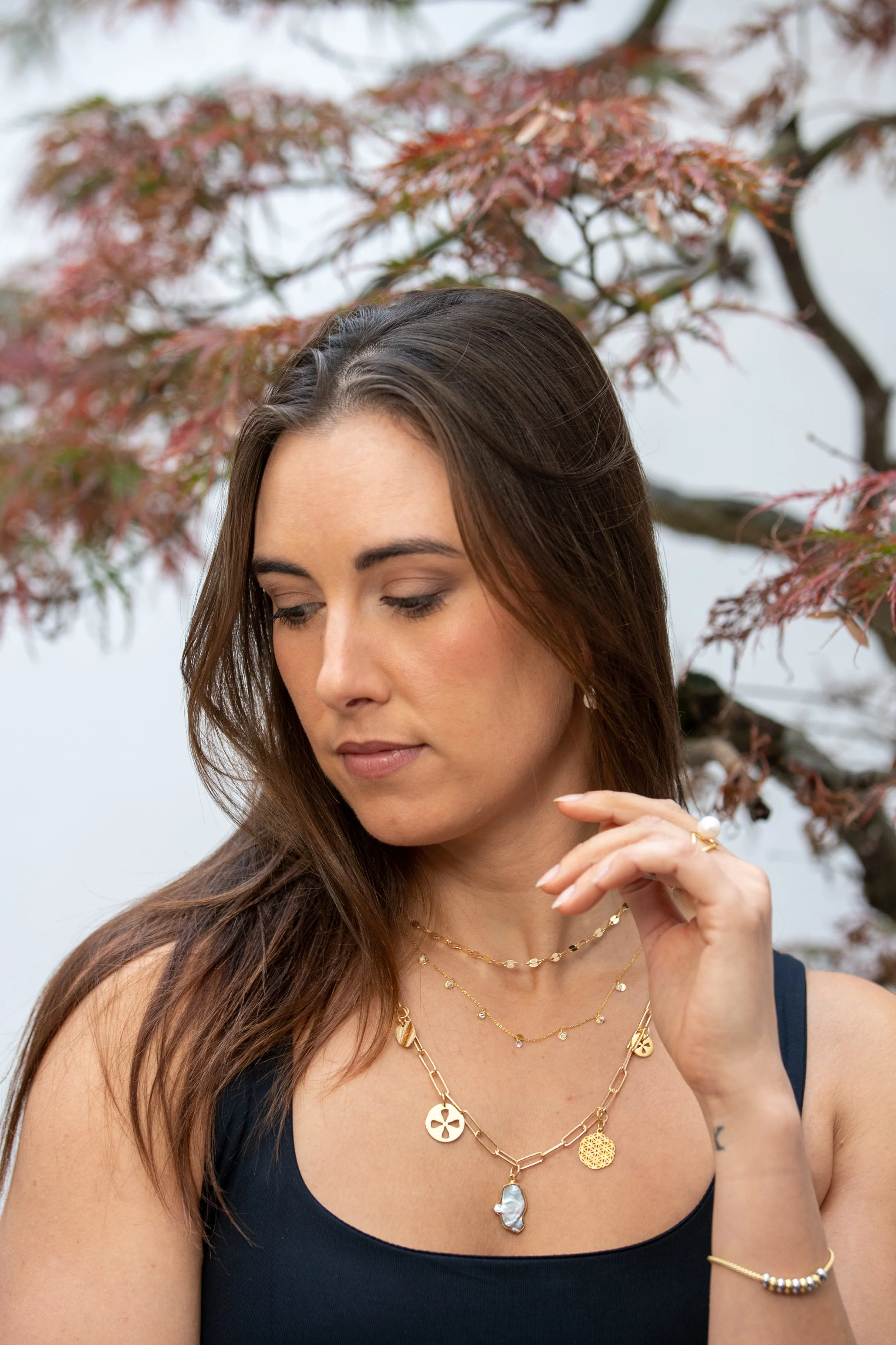 Signature Symbol and Blister Pearl Paper Clip Charm Necklace Kohatu