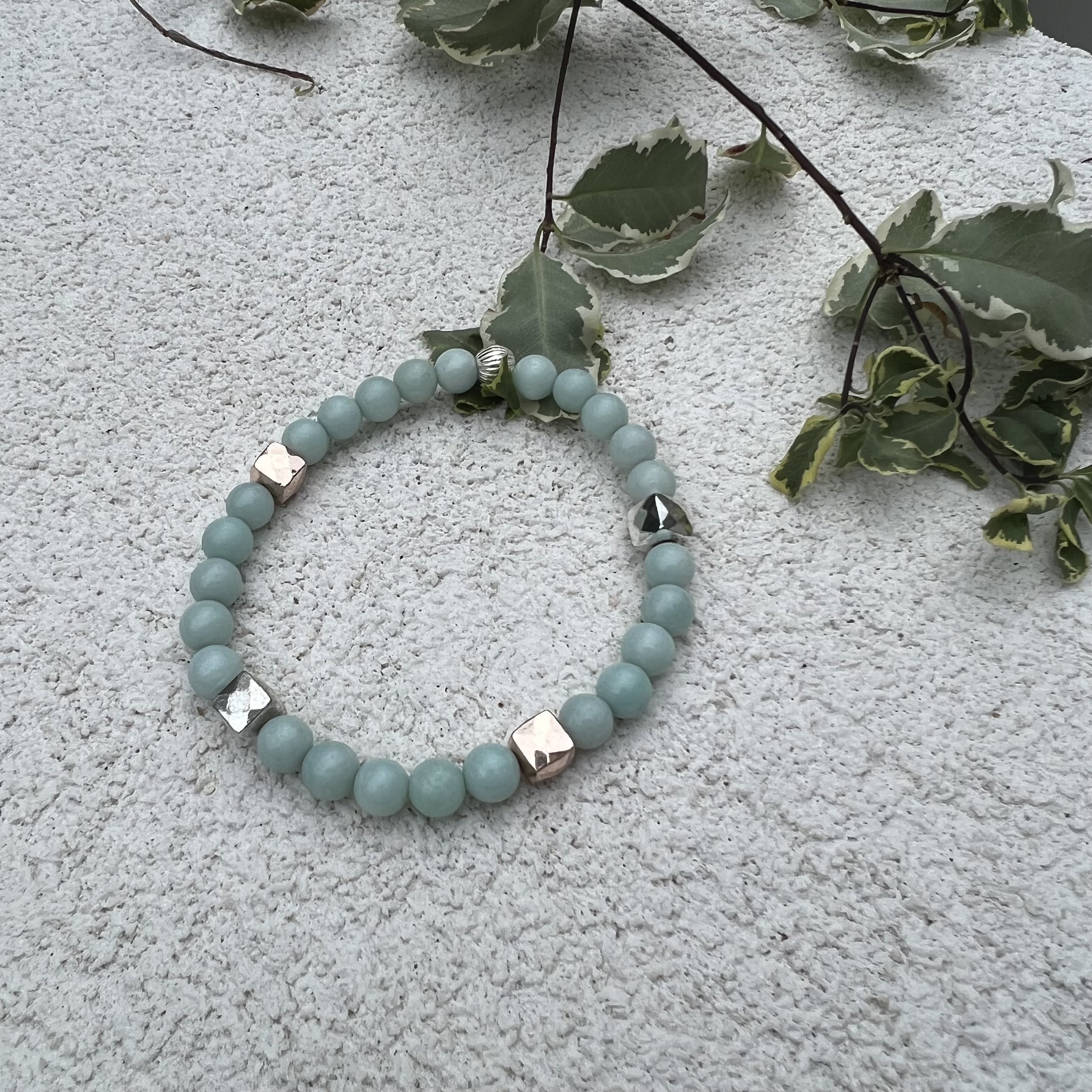 Amazonite with metallic cubes Bracelet.jpg