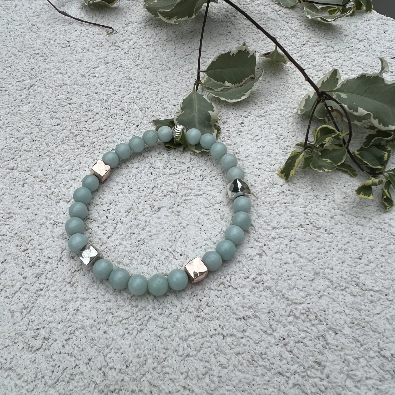 Amazonite with metallic cubes Bracelet.jpg