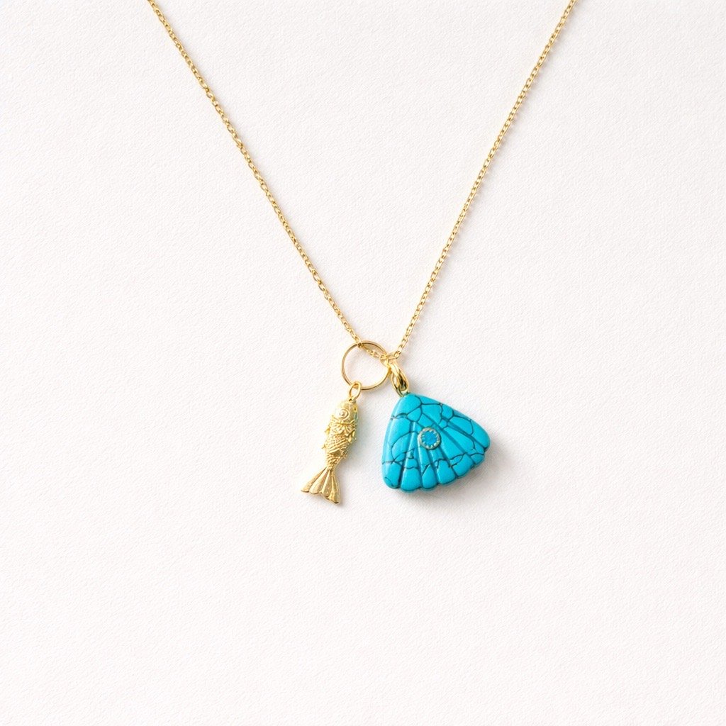 Fish and Blue Shell On Chain Pendant.JPG