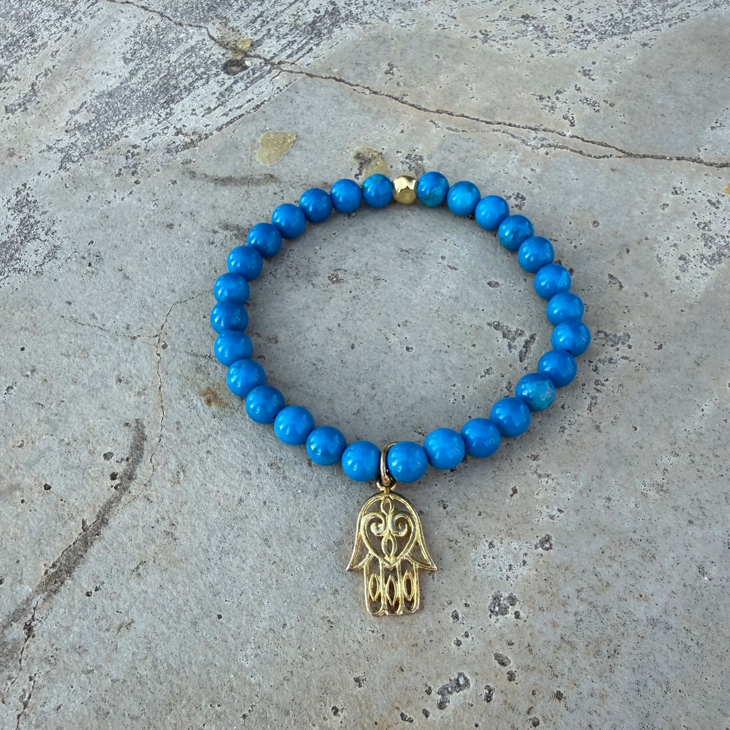Blue Howlite Gemstone Hamsa Charm Bracelet