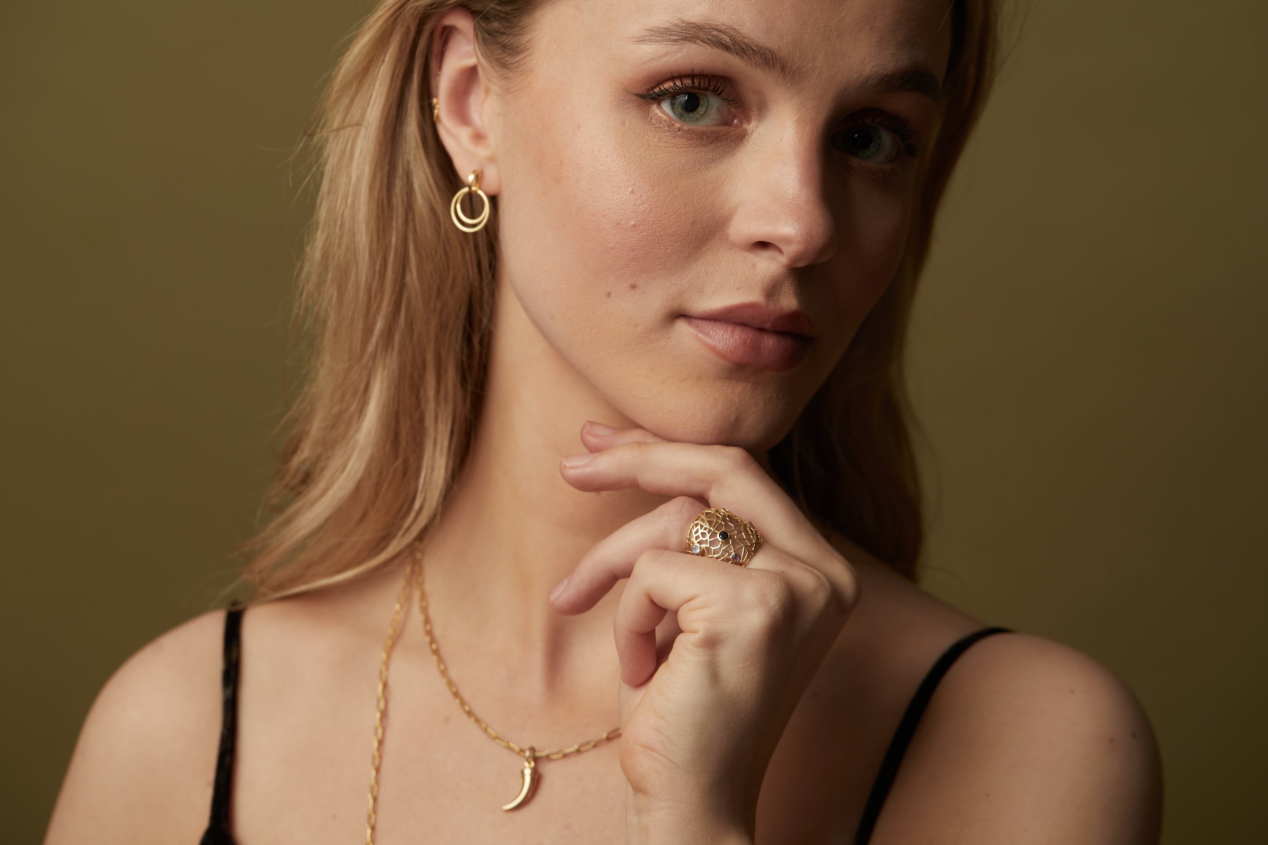 Lace Dome Ring and Horn NK on model..jpg