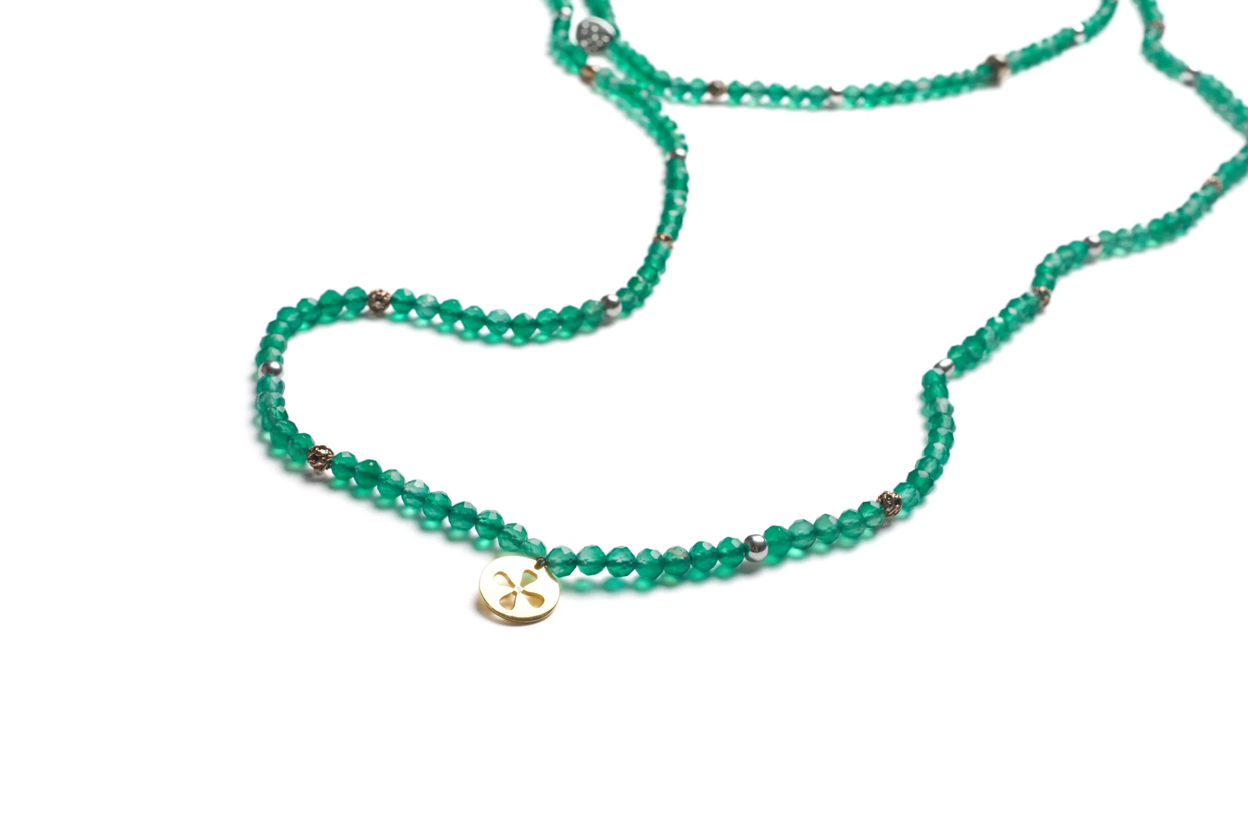 Green Agate Fine Ball Rope close up with KP Symbol Charm.jpg