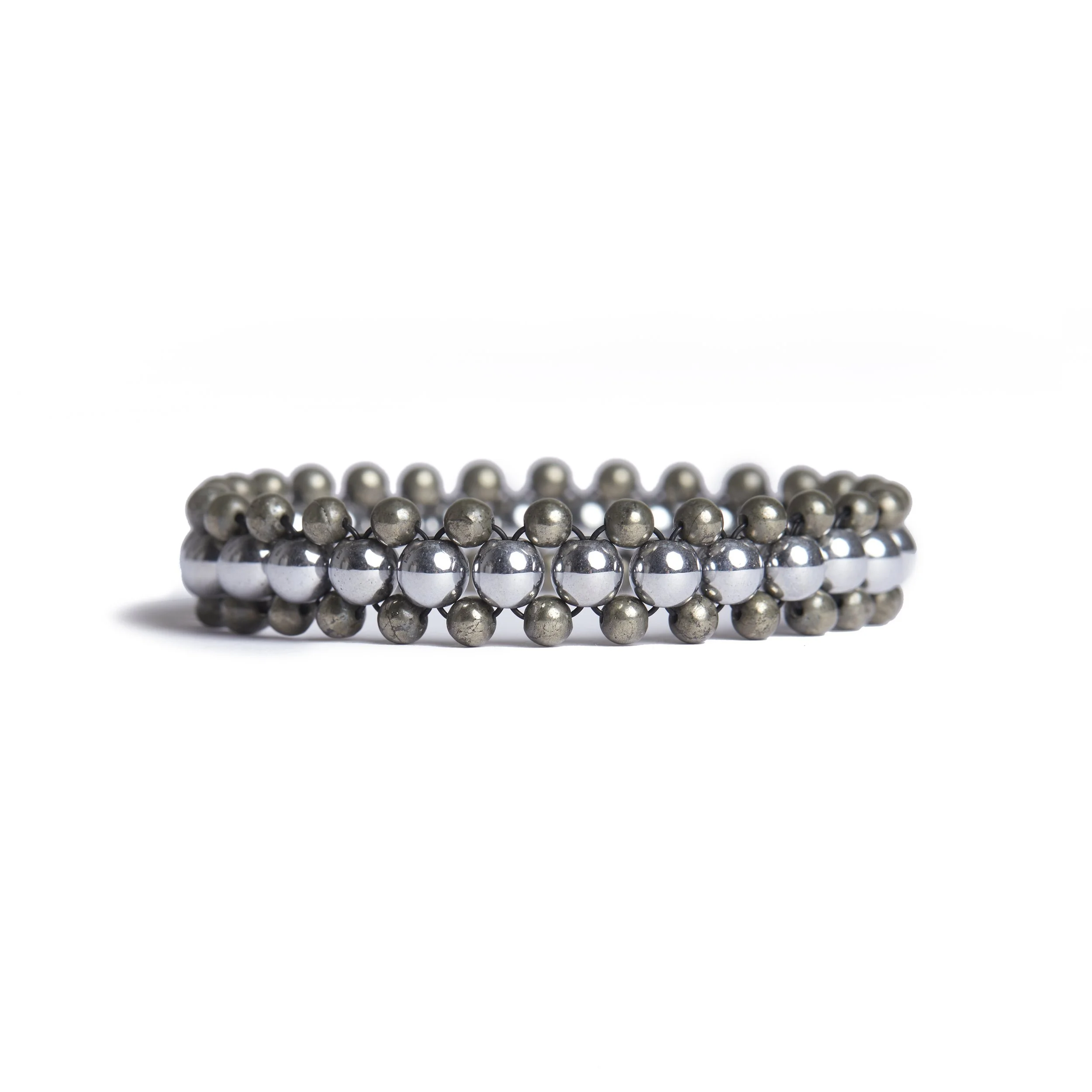 Pyrite and Silver Hematite Mini Zip Cuff.jpg