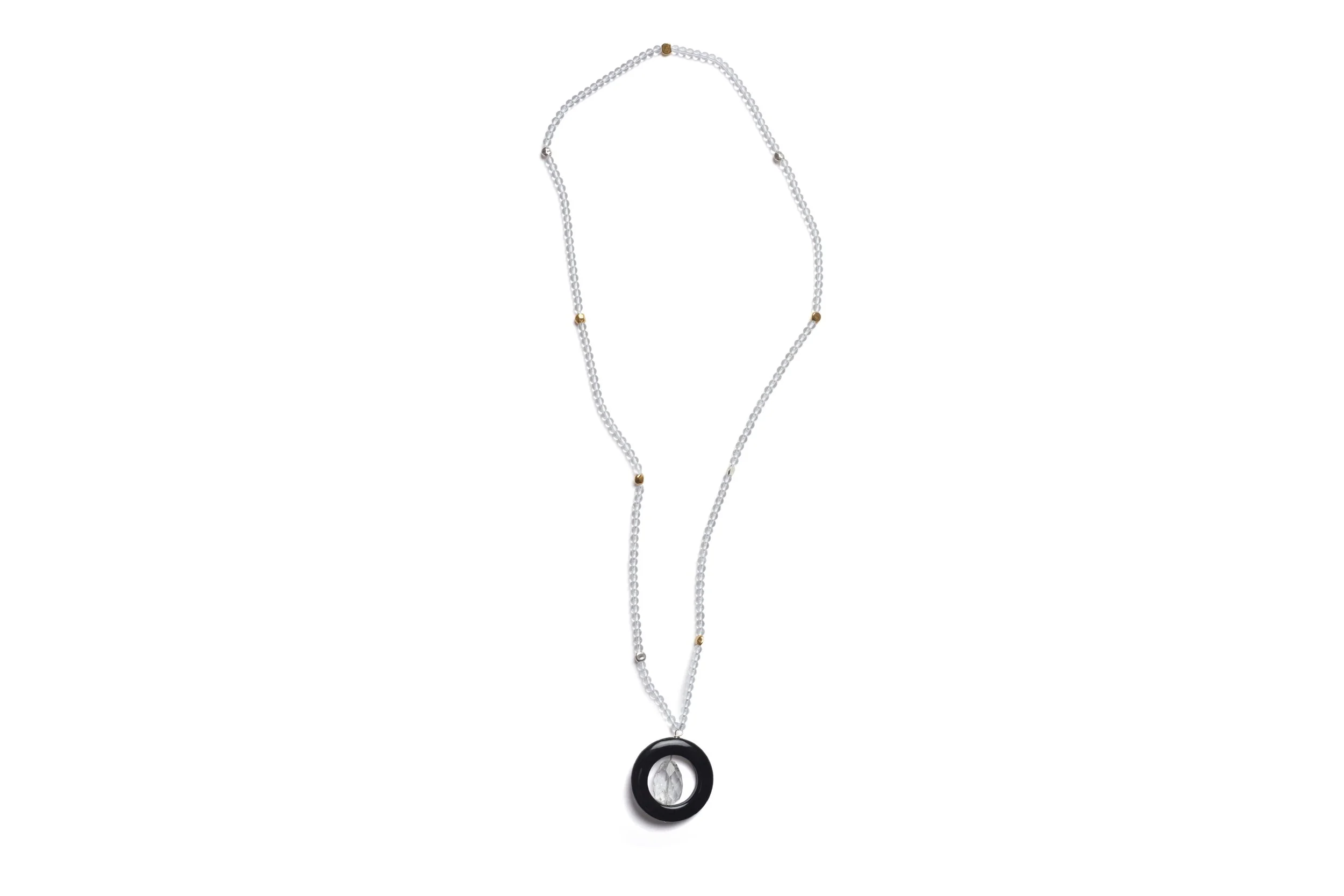 Matinee Quartz Necklace with Onyx Donut