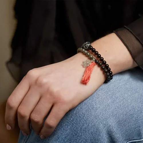 Tassel Wraparound Bracelet in Onyx Cloud