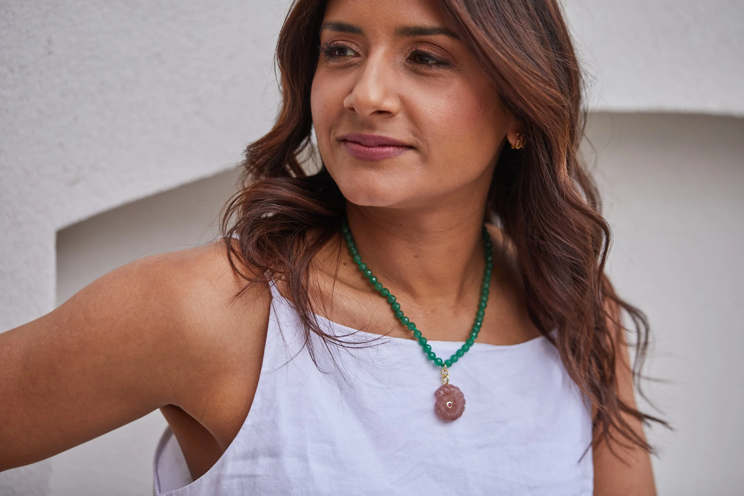 Aventurine with Strawberry Quartz Shell Necklace