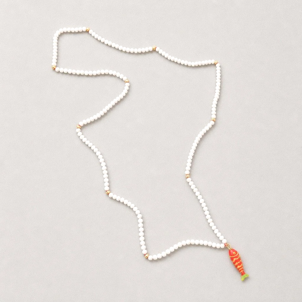 White Agate Fish Motif Pendant