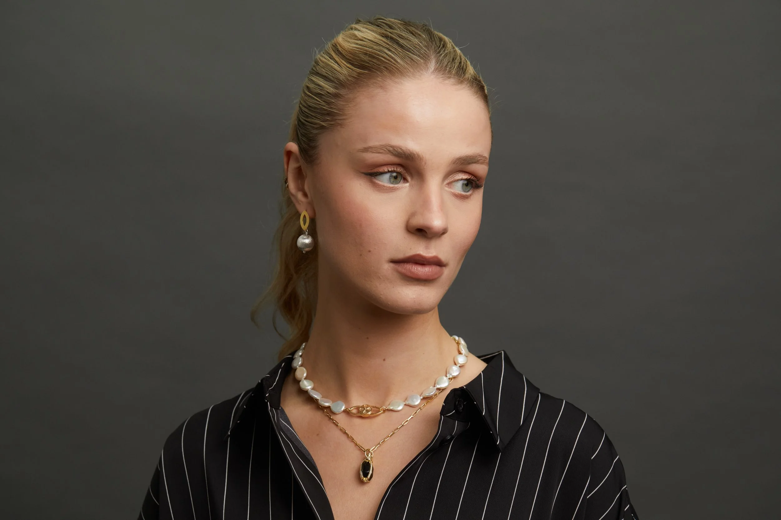 Mix Metal Ball Er Baroque Pearl Nk with KP Connector and Black heritage NK on model .jpg