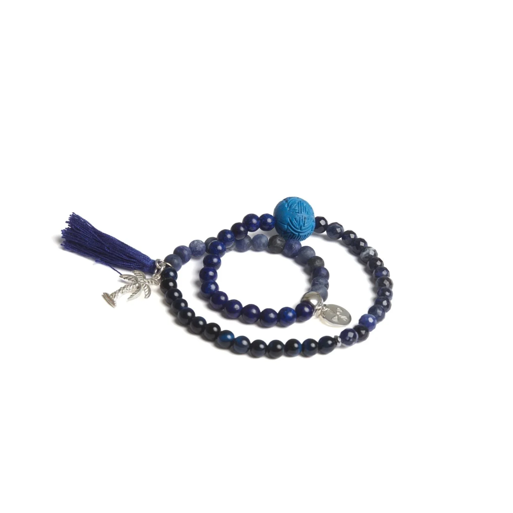 Tassel Wraparound Gemstone Bracelet in Denim Blue