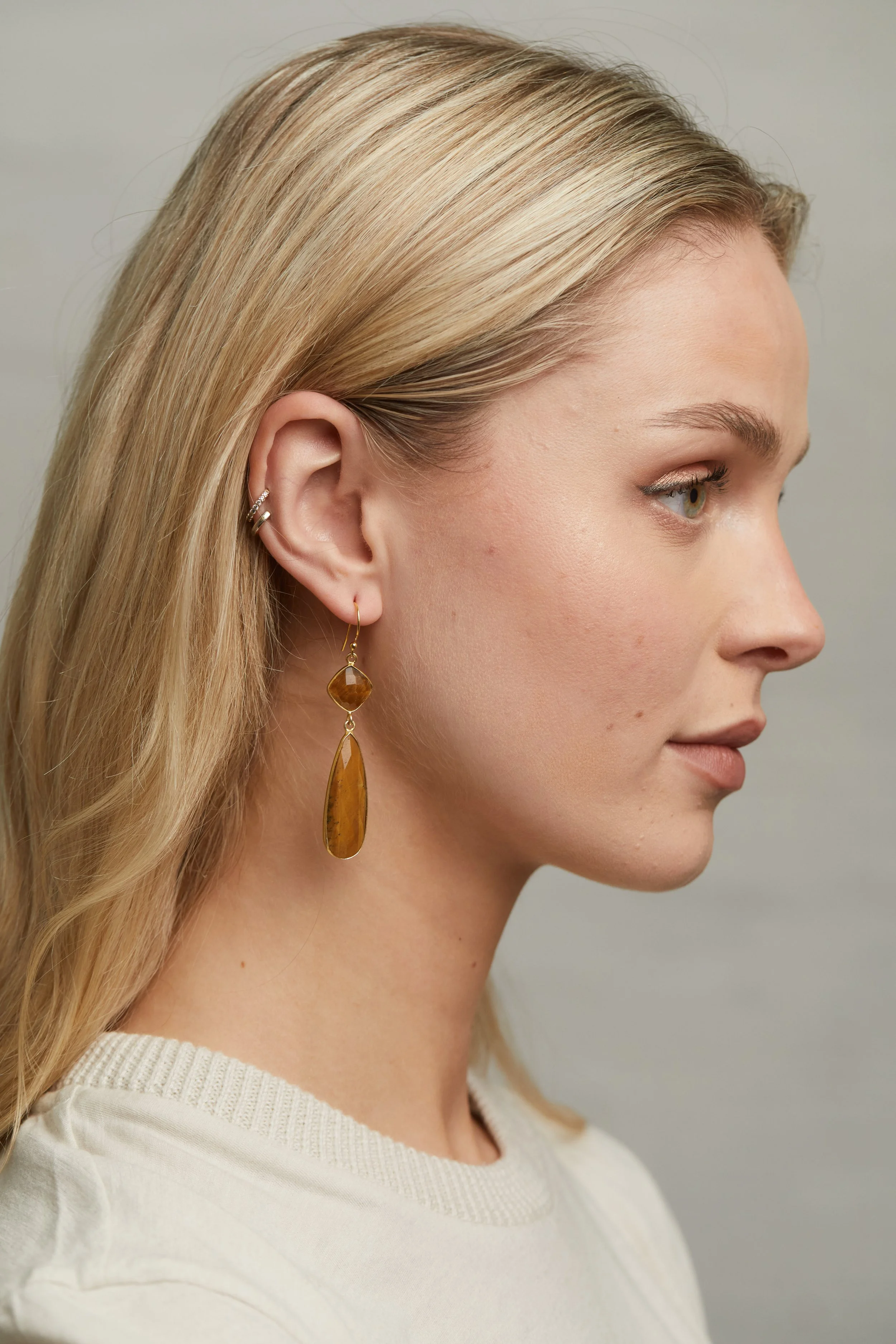 Yellow Tigers Eye Duo Tear Drop ER on Model.jpg