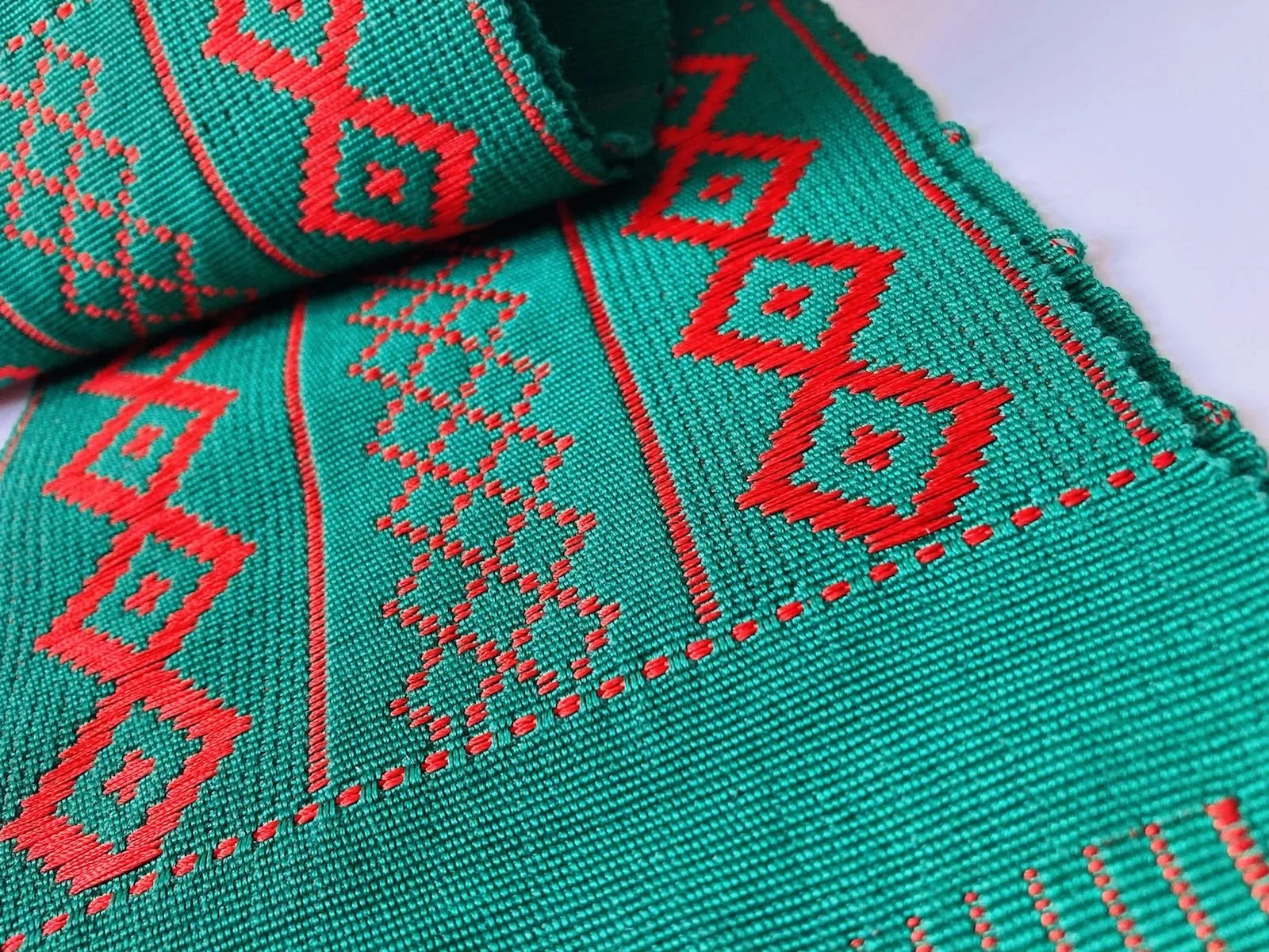 Handwoven green and red Kente Scarf Stole