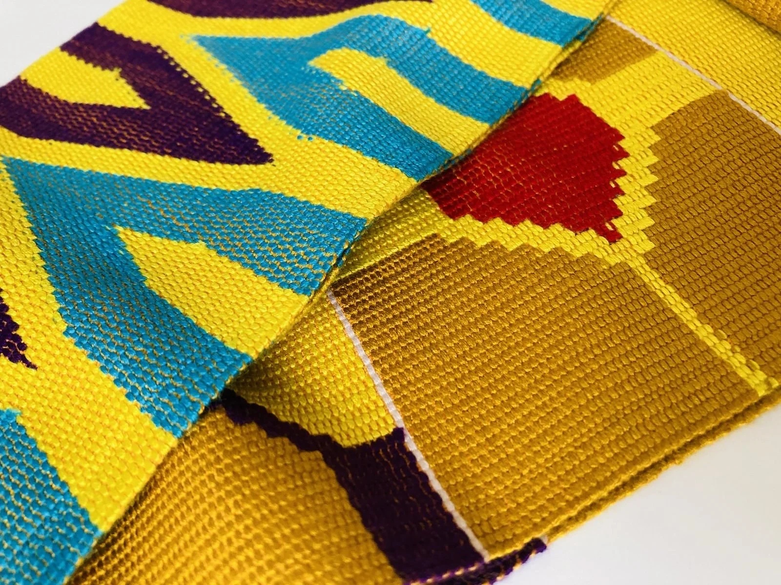 Handwoven Yellow and Blue Kente Scarf Stole