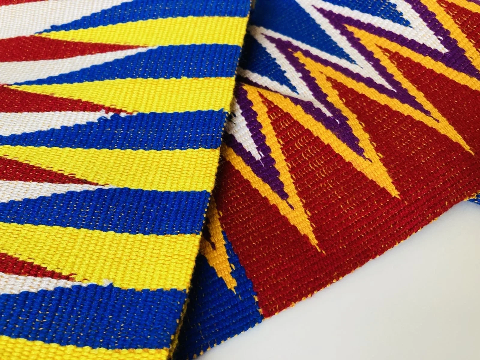 Handwoven Blue, Red Yellow Kente Scarf Stole