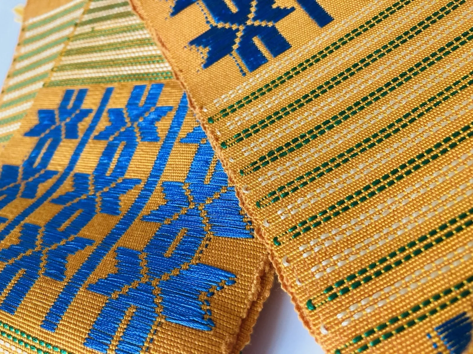 Handwoven Mustard Yellow and Blue Kente Scarf Stole