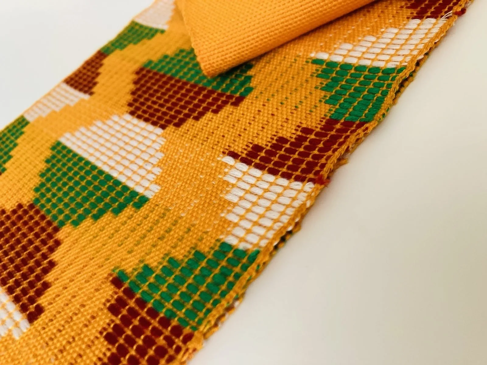 Handwoven Mustard, Green and Red Kente Scarf Stole