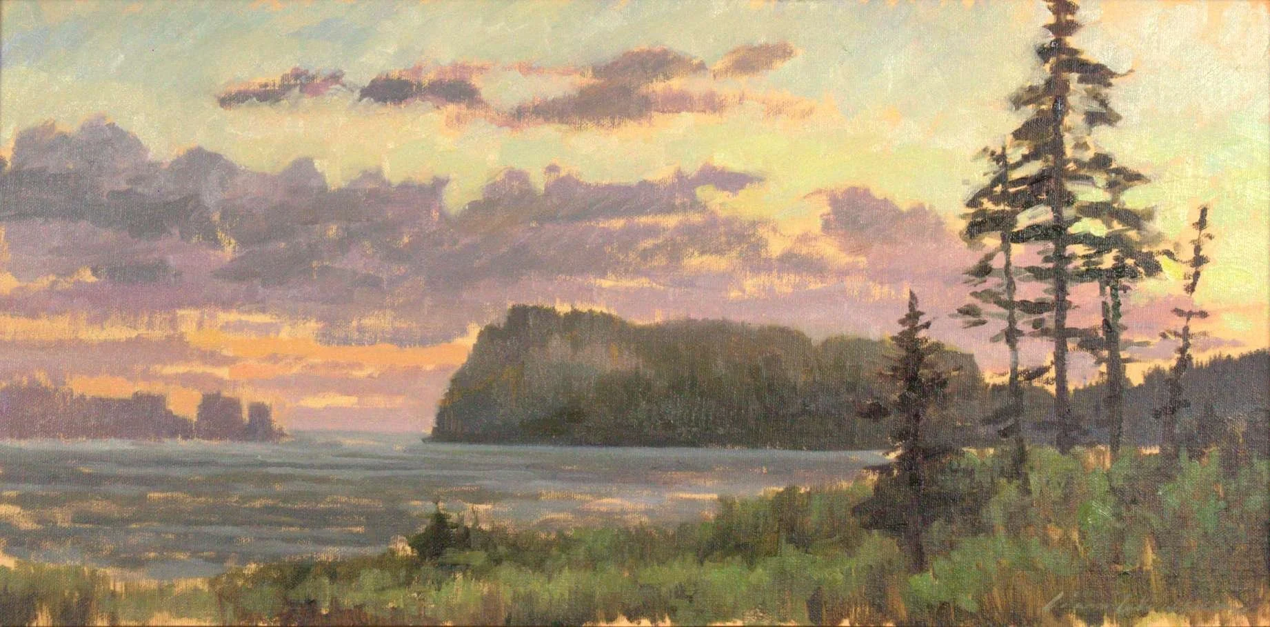 Liane Whittum, Sunset from Partridge Island, 8x16, Oil, Linen panel